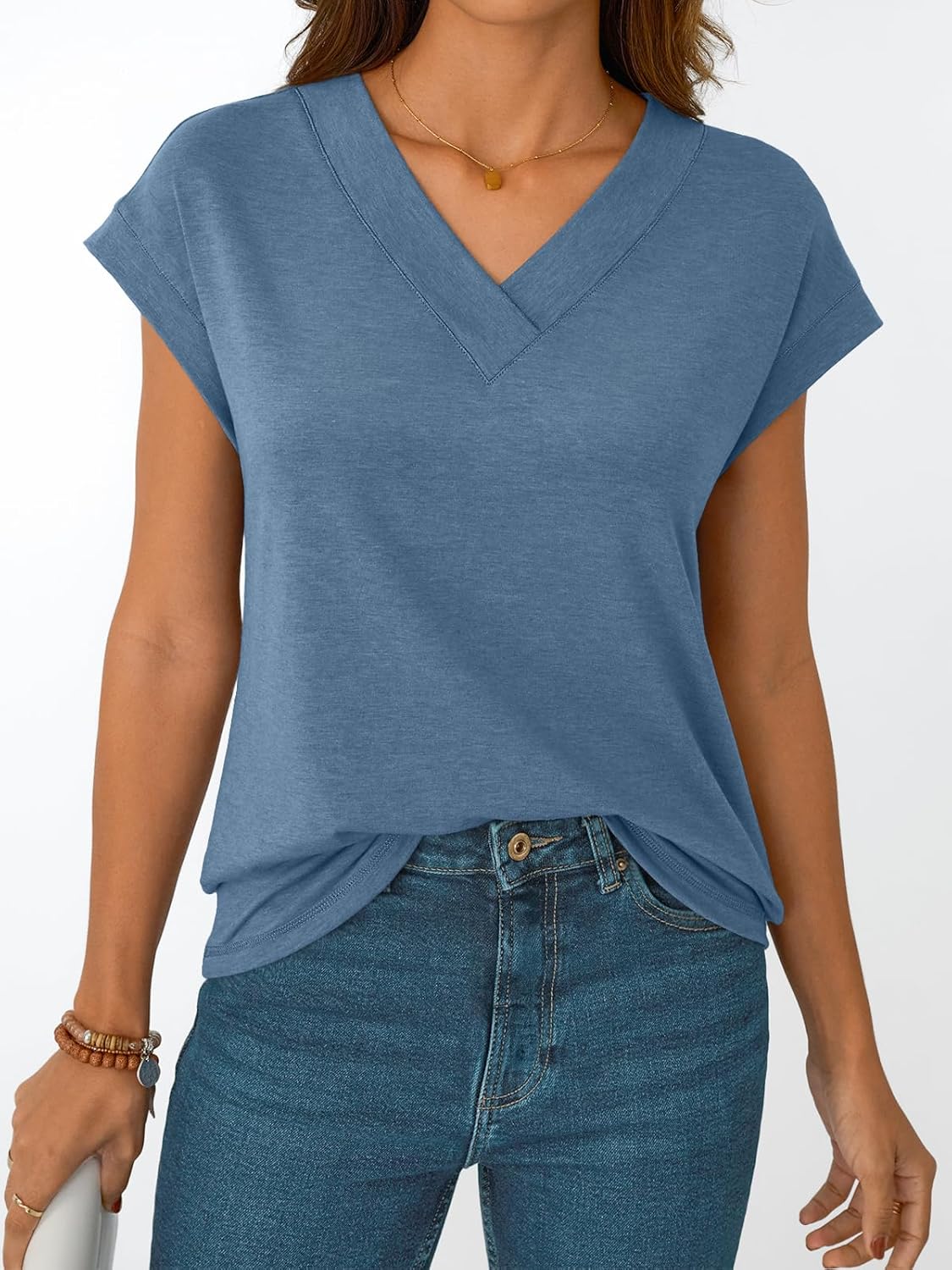 Womens Cap Short Sleeve T Shirts Summer Tops V Neck