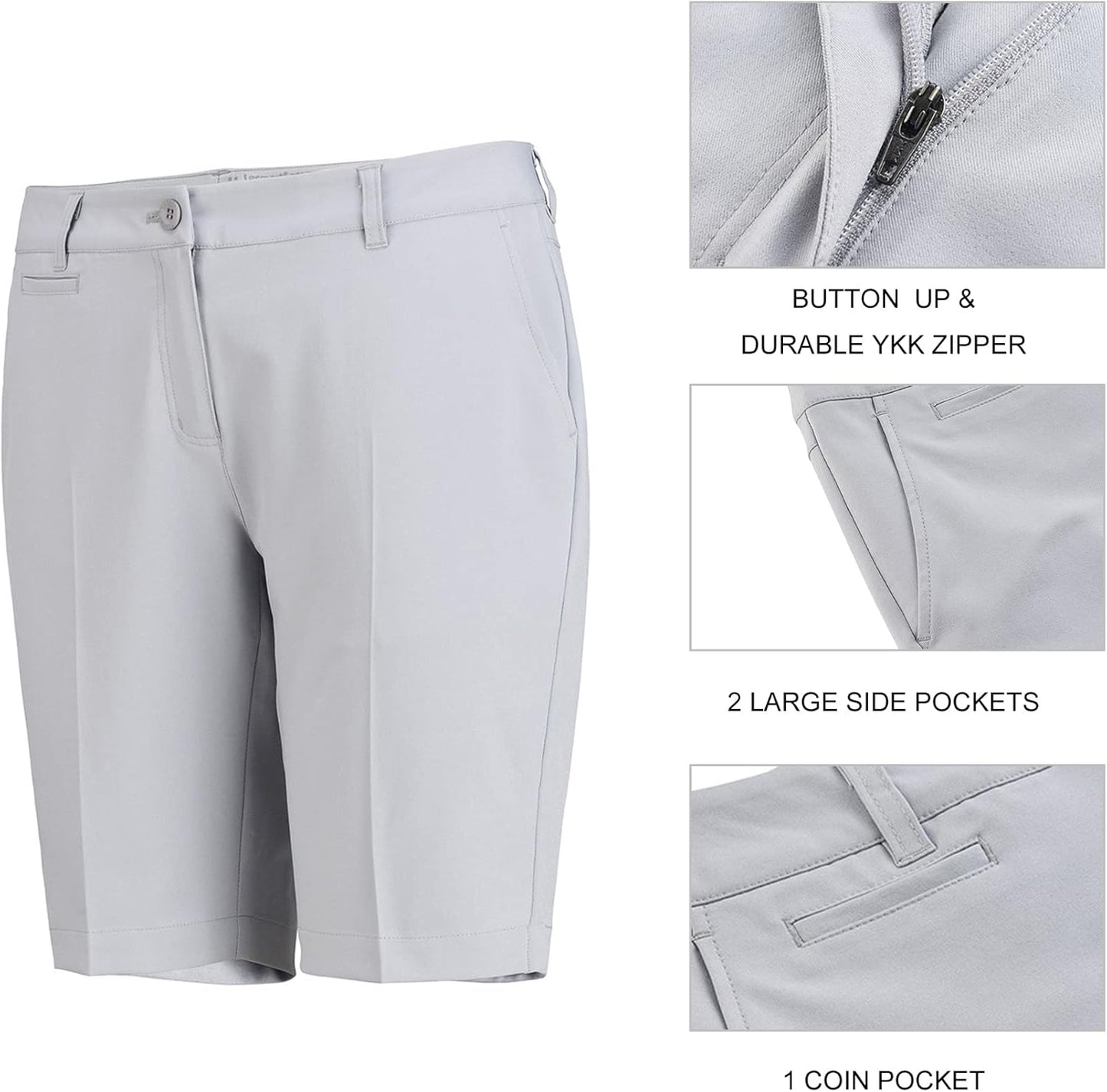 Womens Golf Shorts Lightweight Stretch Relaxed Fit Knee Length Ladies Bermuda Shorts