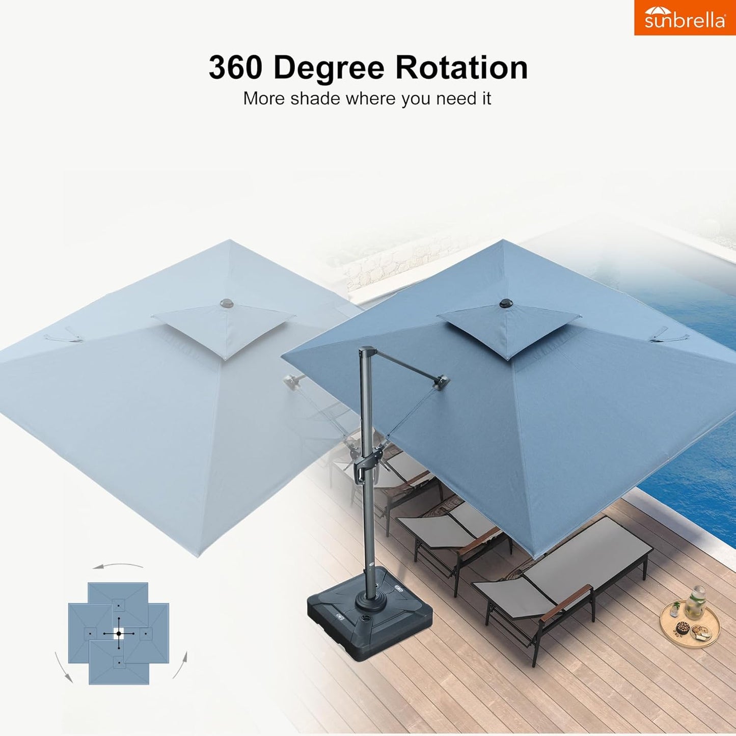 12ft Patio Umbrella with Base Large Outdoor Square Umbrella