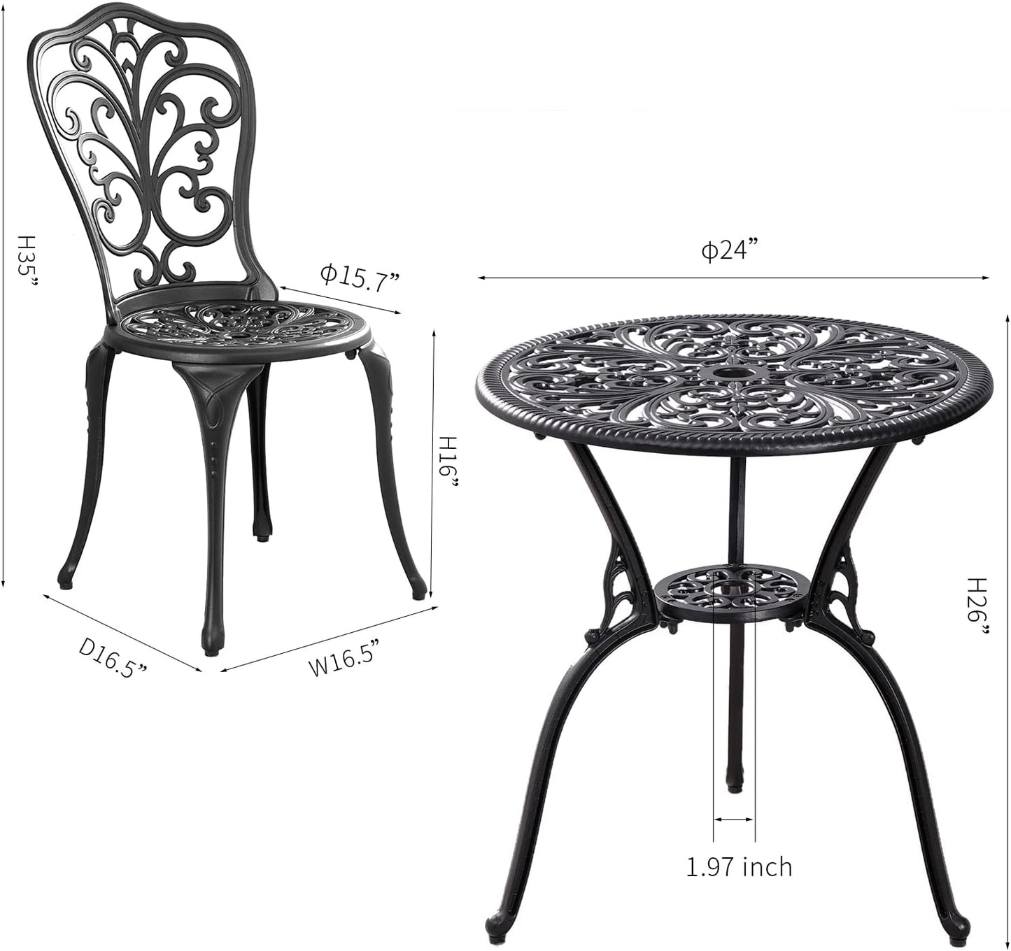 Patio Bistro Set 3 Piece Outdoor Cast Aluminum Outdoor Bistro Table
