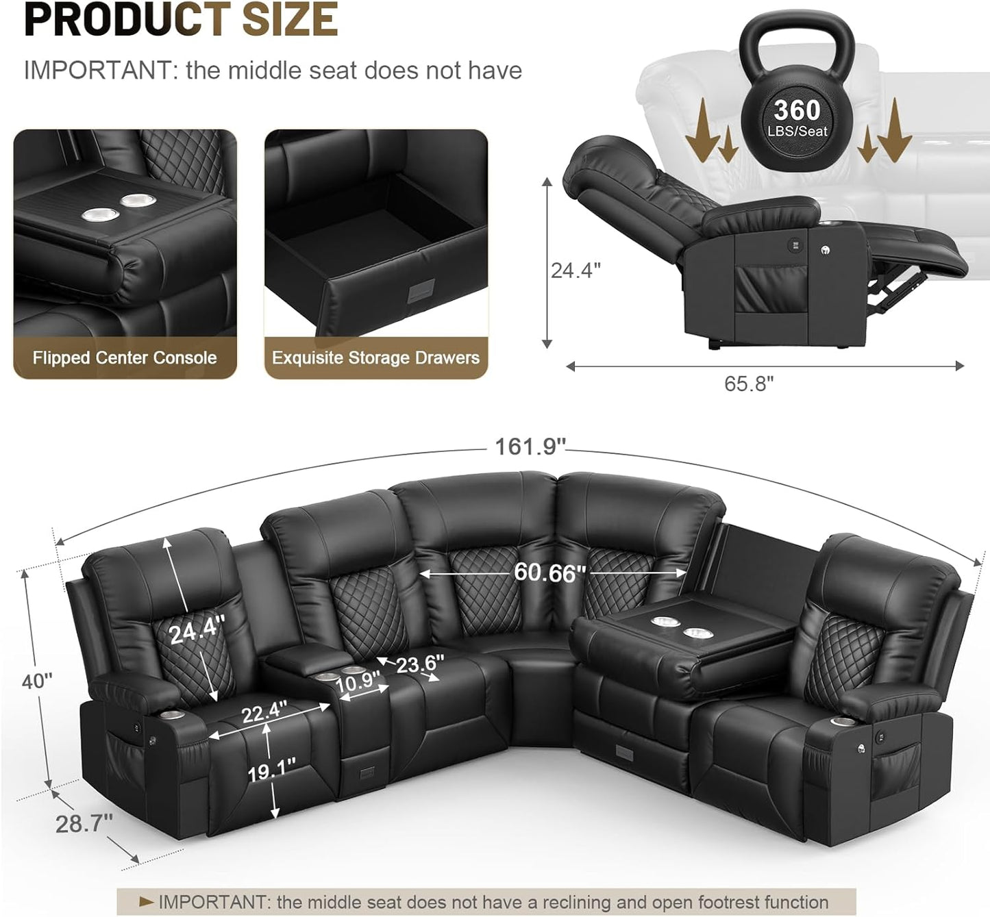 YONISEE 3 Seat Recliner Sofa, Large Reclining Sofa with Storage Console, Manual Reclining Chair with USB Ports, 2 Cell Phone Holder, 3 Seater Loveseat Recliner Couch for Living Room