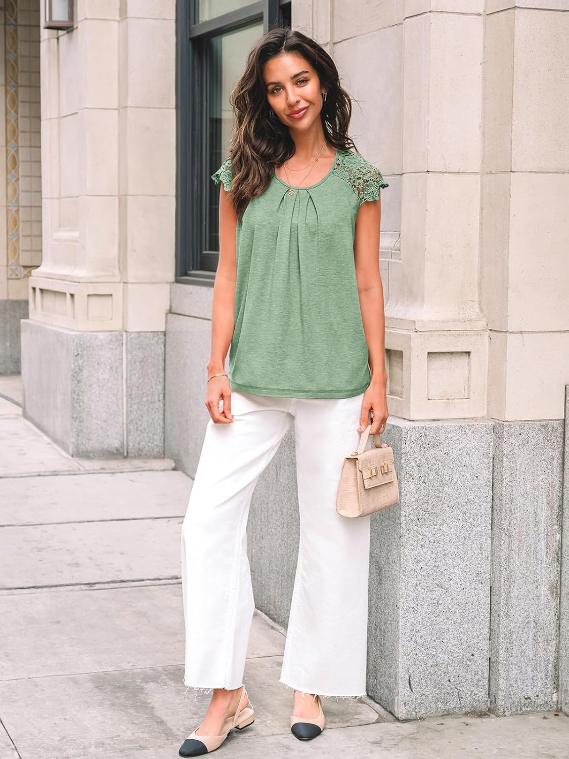 Womens Lace Tops Pleated Short Sleeve Shirts Summer
