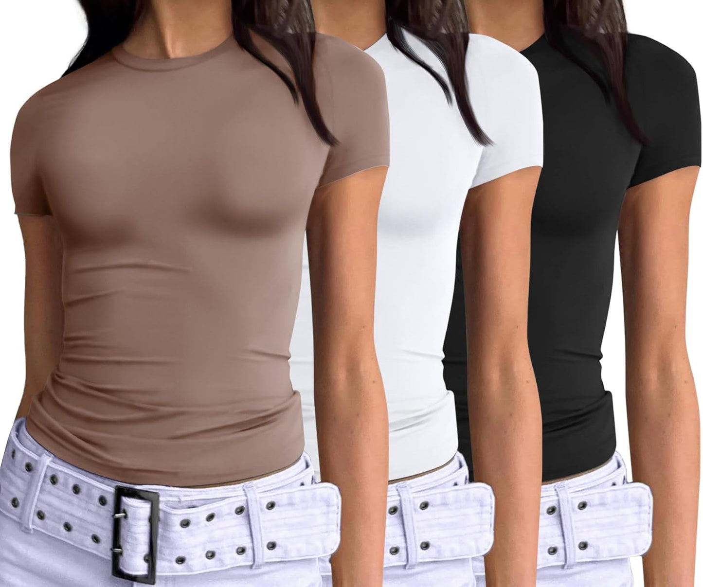 3 Piece Short Sleeve Shirts Basic Going Out Slim Fitted Crop Tops