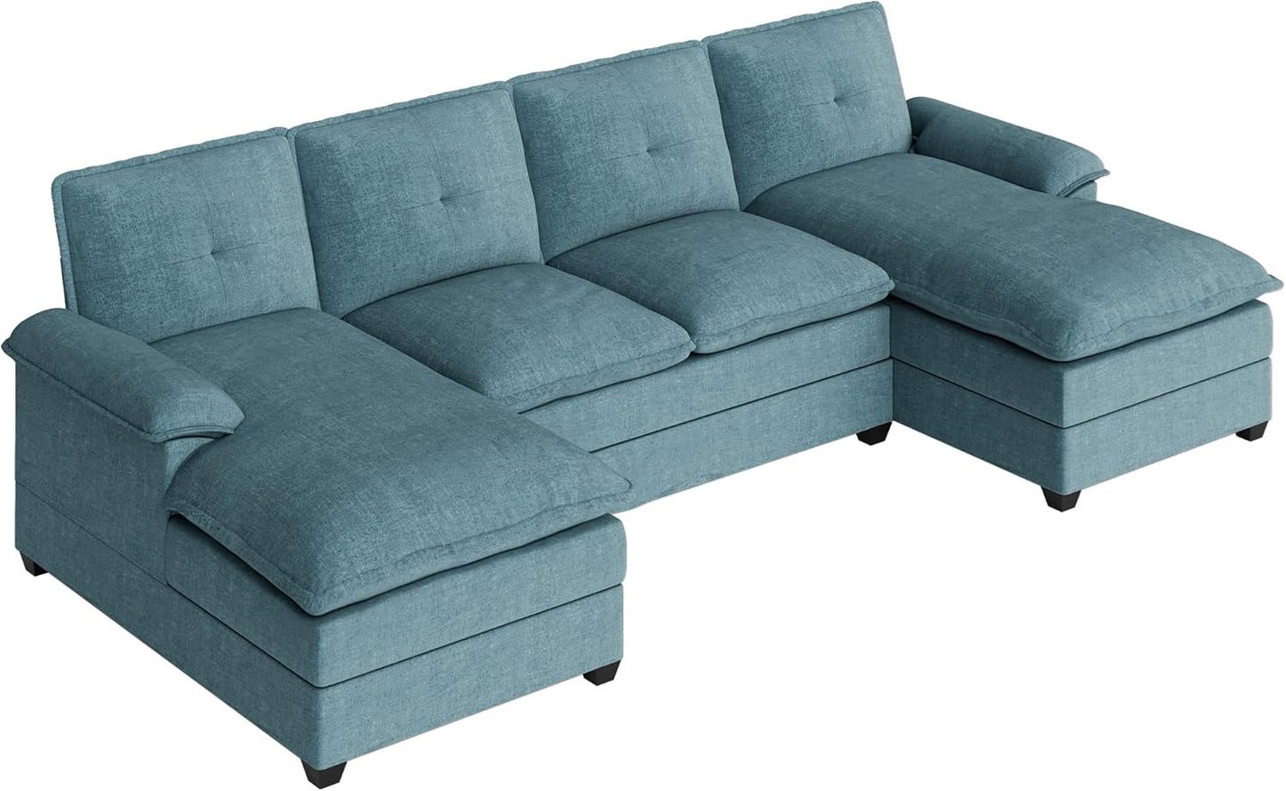 110 Inch U Shaped Sectional Sofa with Double Chaise Black