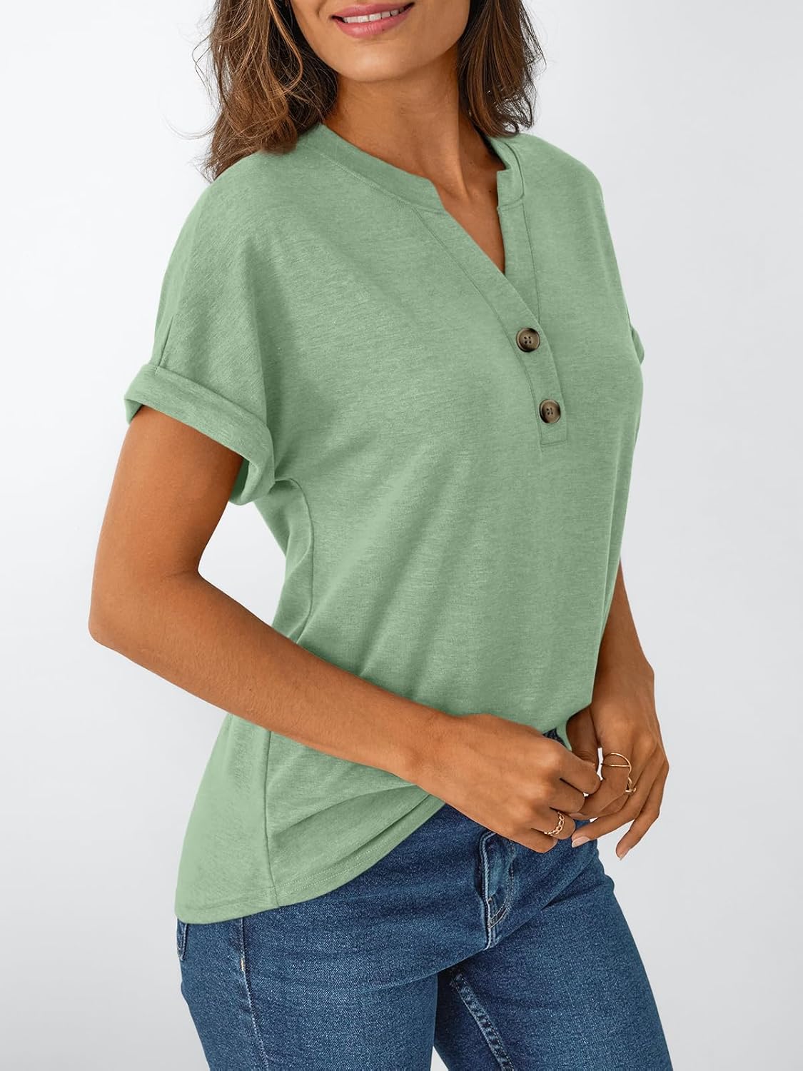 Women's Short Sleeve Shirts Henley Dressy Casual Summer Tops