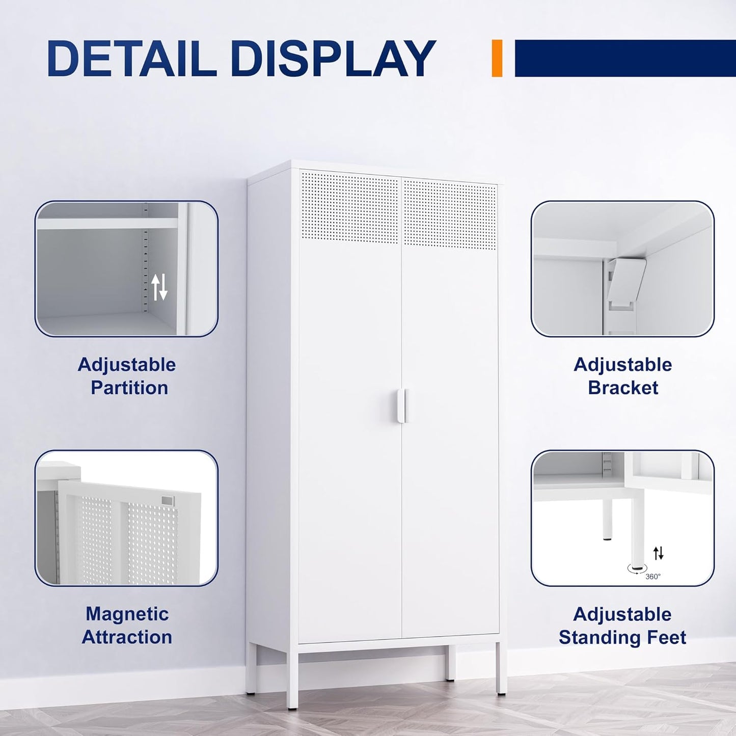 2 Door Storage Sideboard Metal Storage Cabinet with 2 Adjustable Shelf