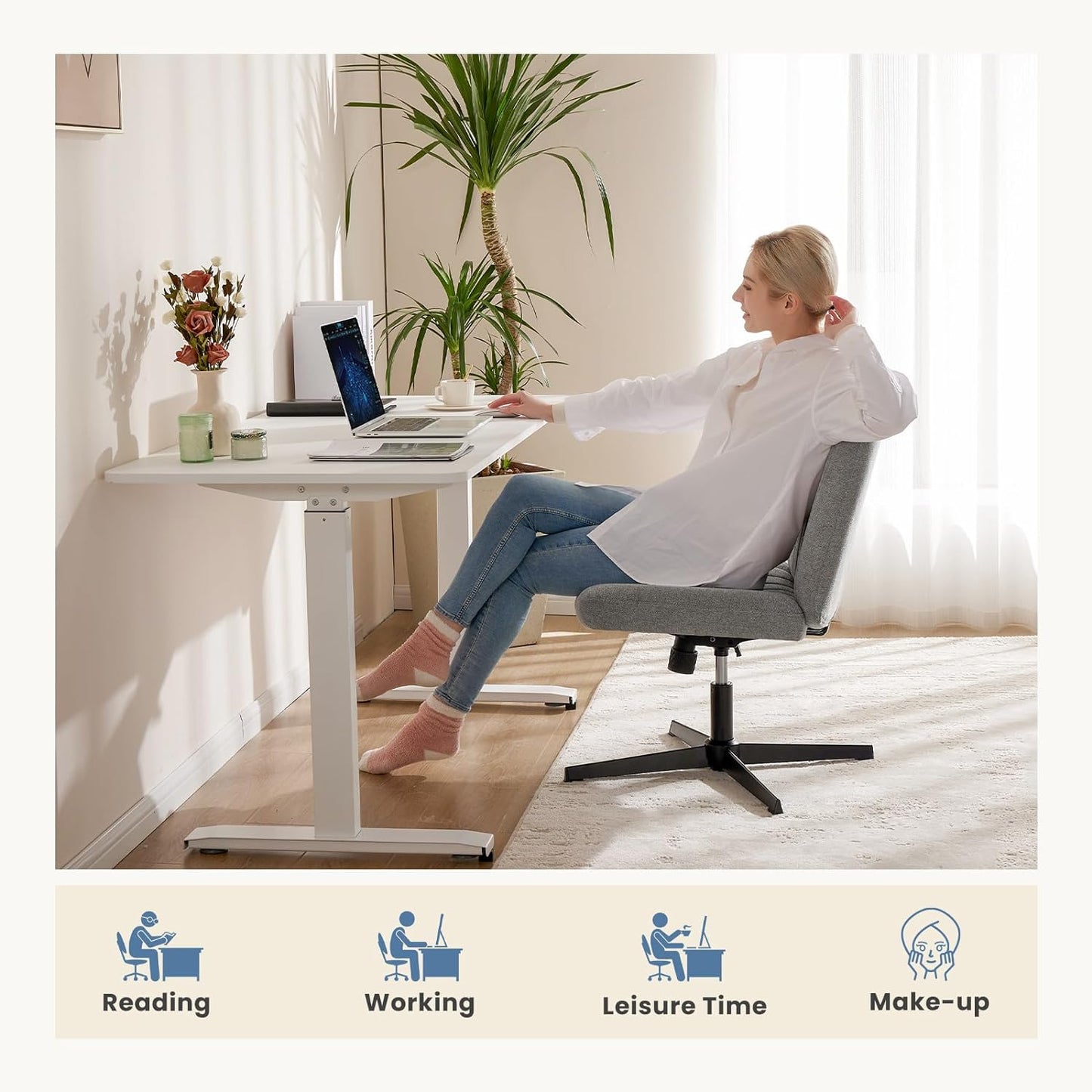 DUMOS Criss Cross Chair Legged Office Wide Comfy Desk Seat