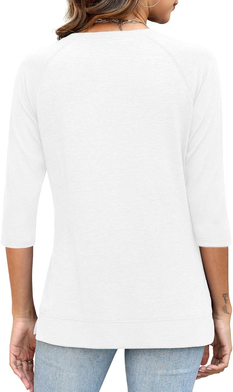 3/4 Sleeve Crew Neck Shirts Loose Fit Tunic Blouses Summer Tees