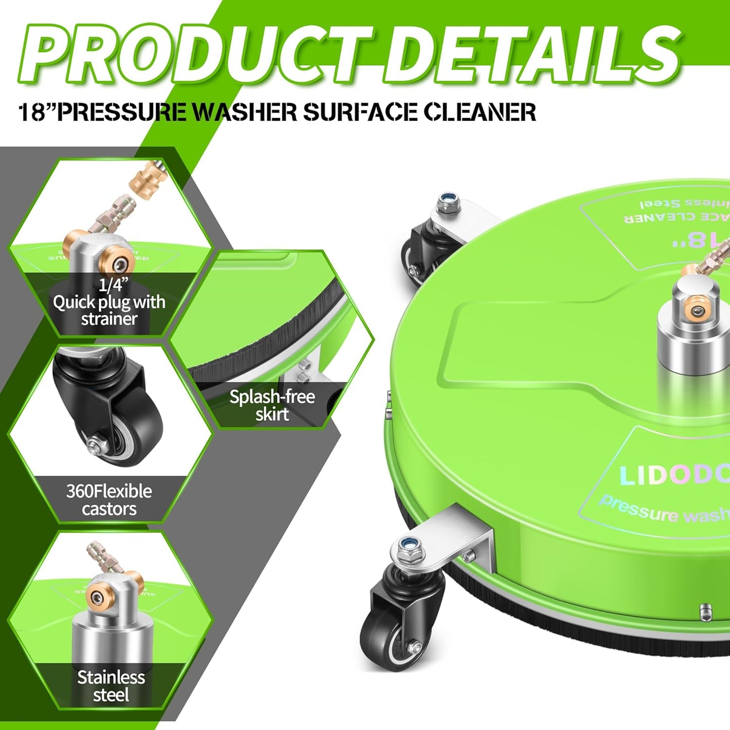 14" Pressure Washer Surface Cleaner with 4 Wheels