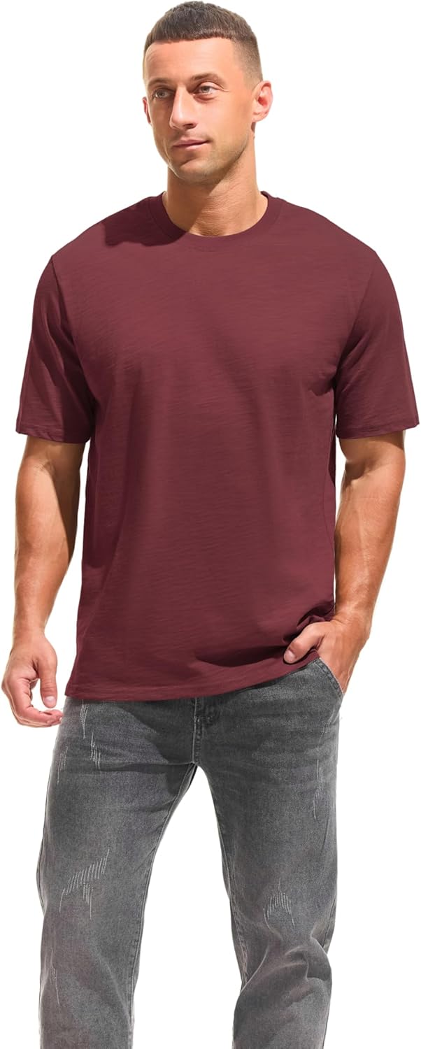 Cotton Loose Fit Thick T-Shirt Heavy Weight Crewneck Tees for Men
