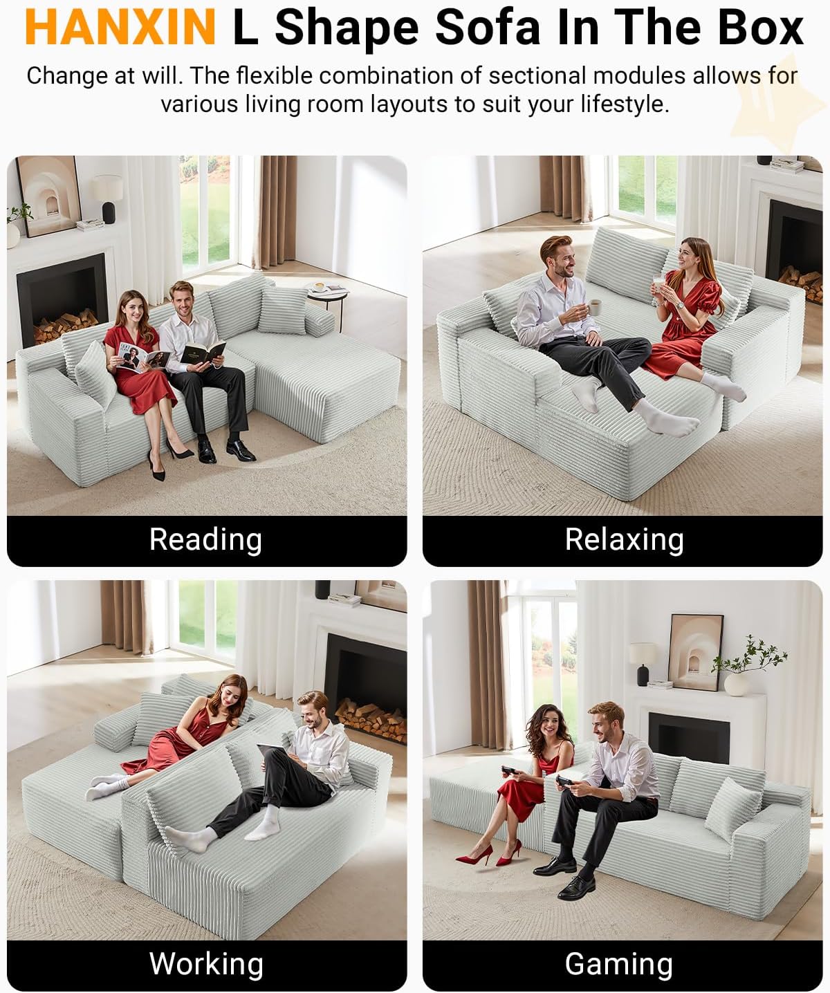 105 Inch Cloud Sectional Couch with Deep Seat