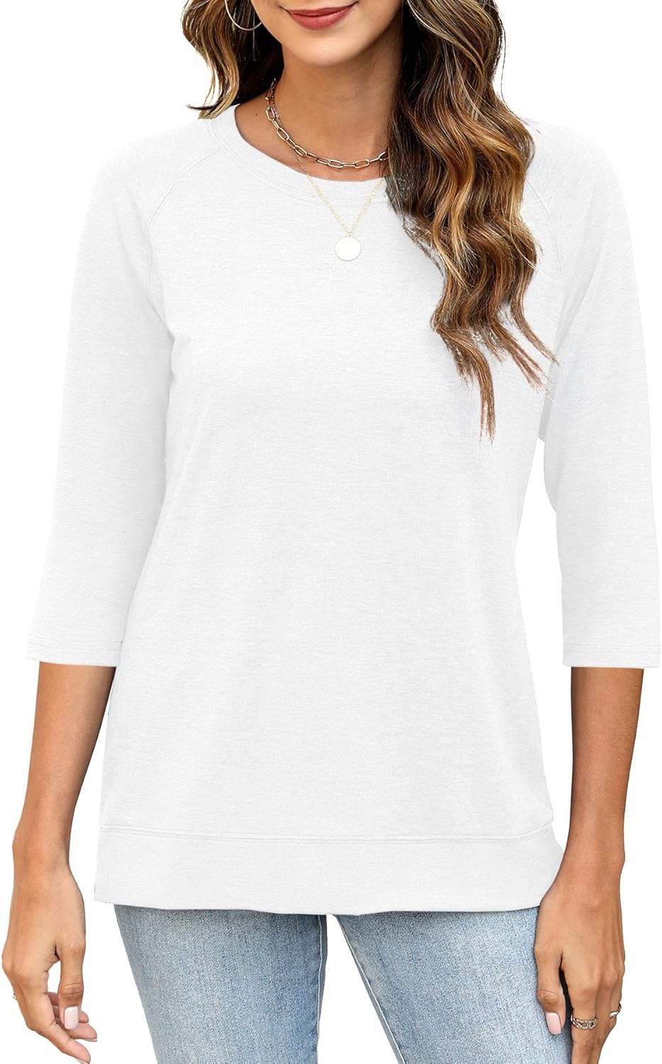 3/4 Sleeve Crew Neck Shirts Loose Fit Tunic Blouses Summer Tees