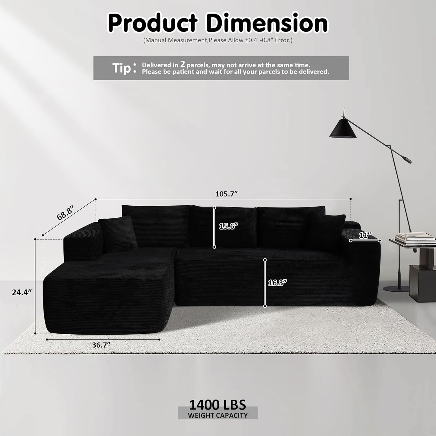 104" Cloud Sectional Couch with L-Shape Chaise