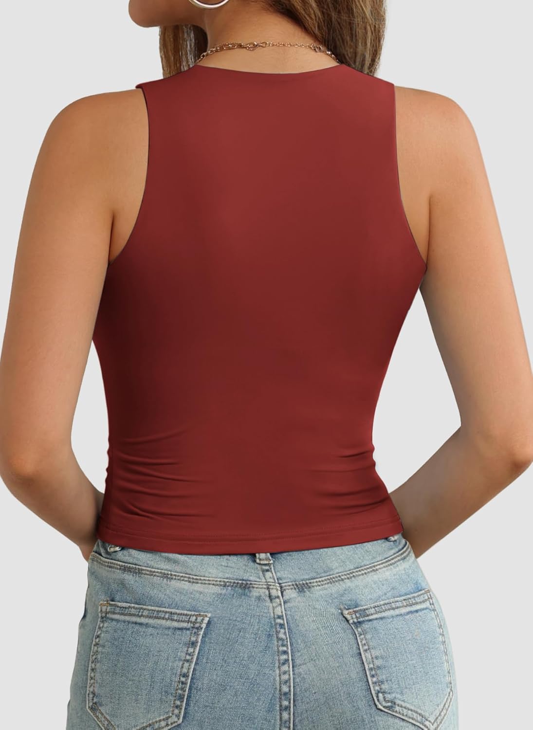 Womens Double Lined Crop Tank Tops Casual Basic Shirts Sleeveless Tops