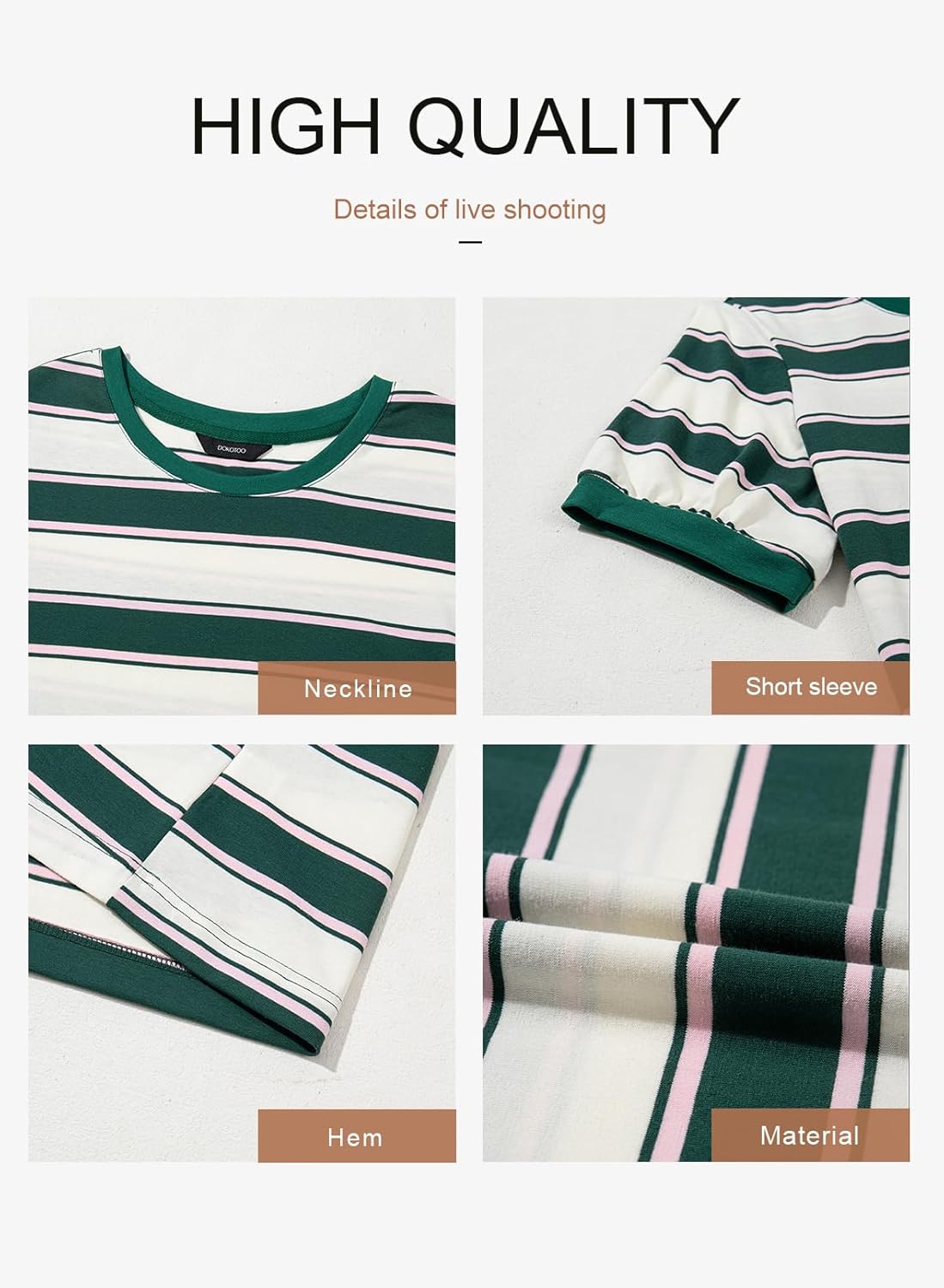 Striped Color Block Short Sleeve T-Shirts Crewneck Casual Loose Basic Tee Blouses