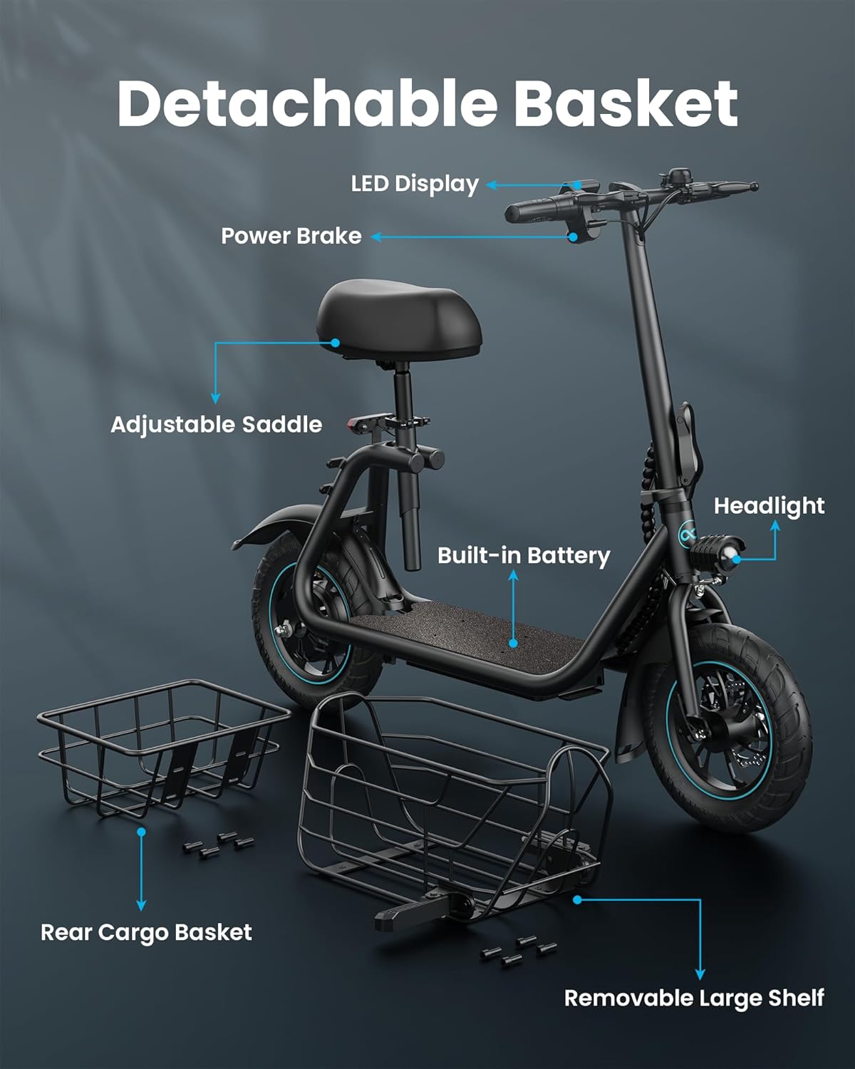 Gyroor Adults Electric Scooter with Large Middle Basket
