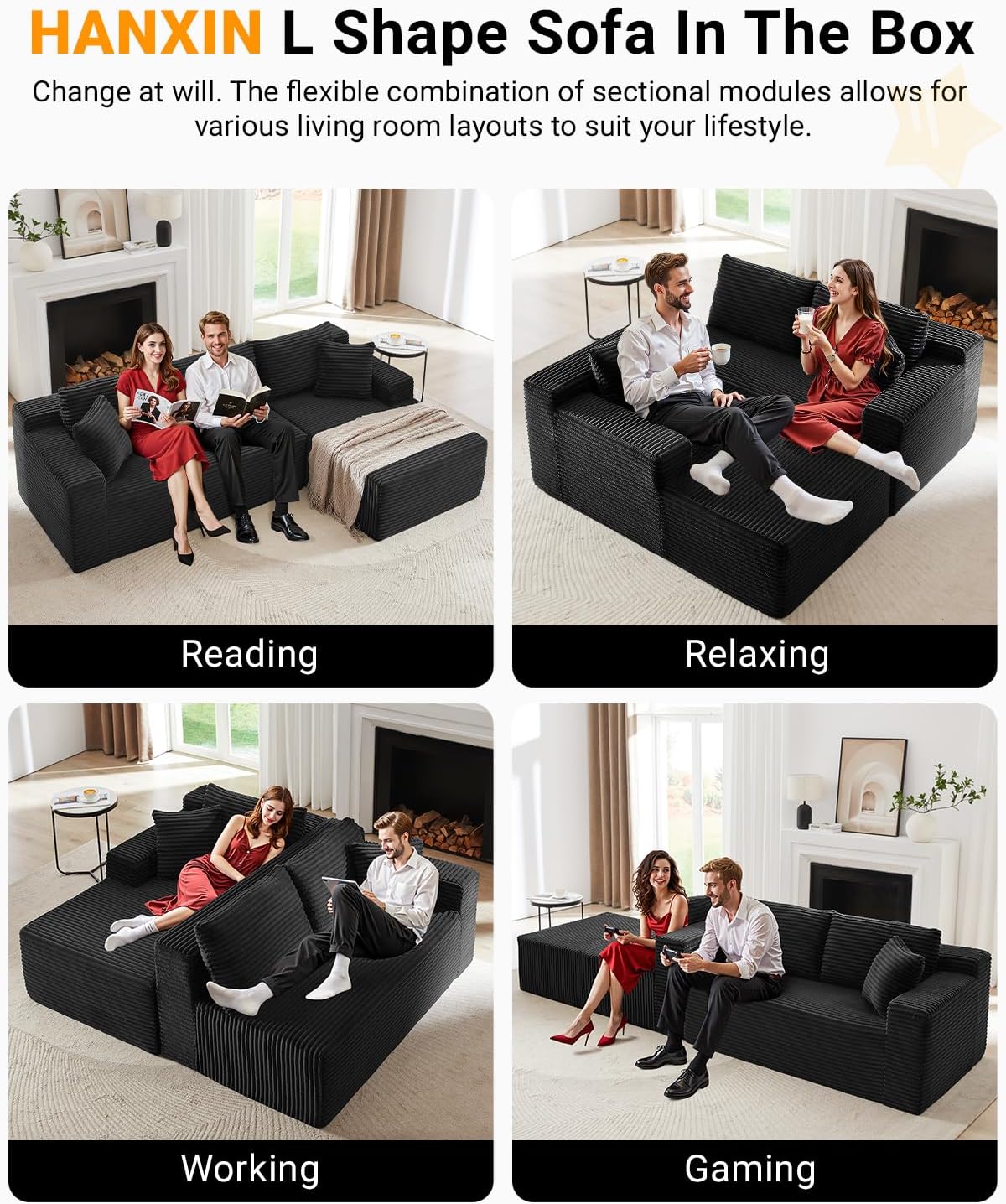 105 Inch Cloud Sectional Couch with Deep Seat