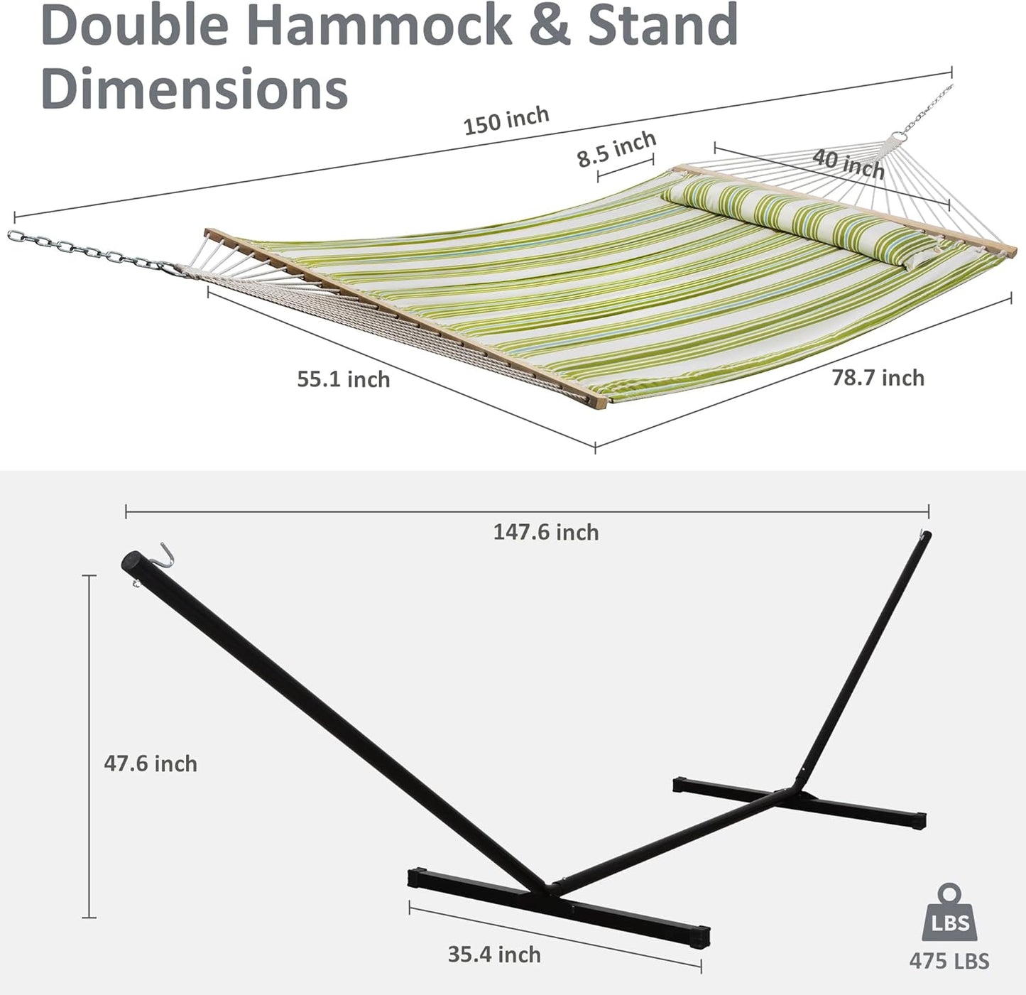 2 Person Hammock with Stand Heavy Duty Portable Dark Grey