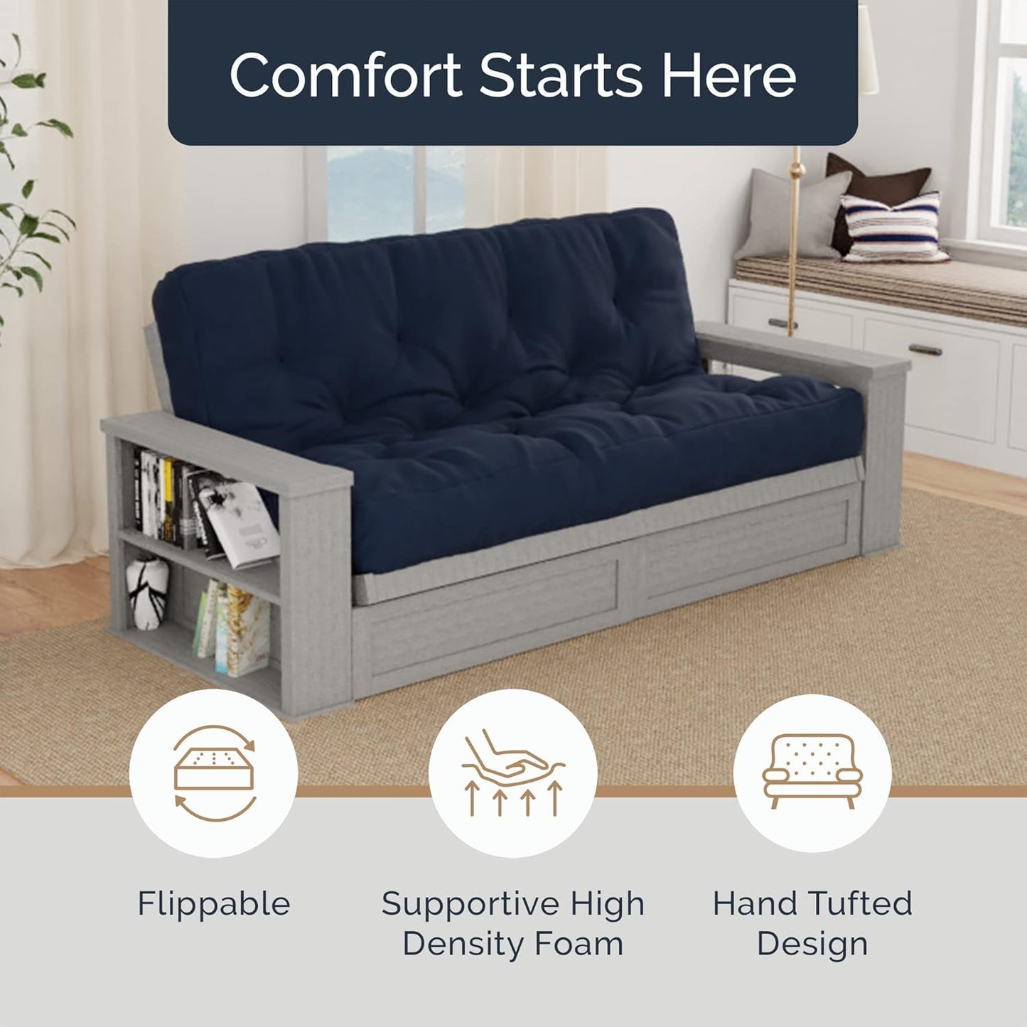10 Inch Full Size Memory Foam Futon Mattress Mineral Blue