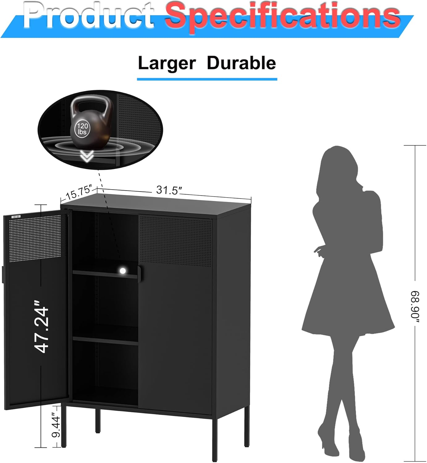 2 Door Storage Sideboard Metal Storage Cabinet with 2 Adjustable Shelf