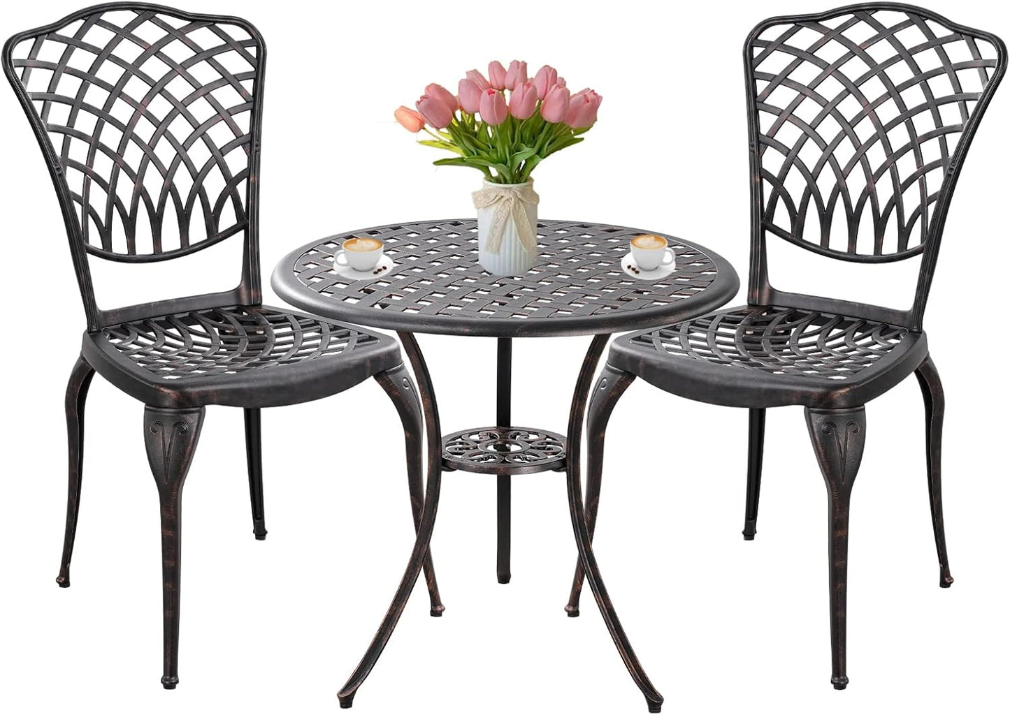 Patio Bistro Set 3 Piece Outdoor Cast Aluminum Outdoor Bistro Table