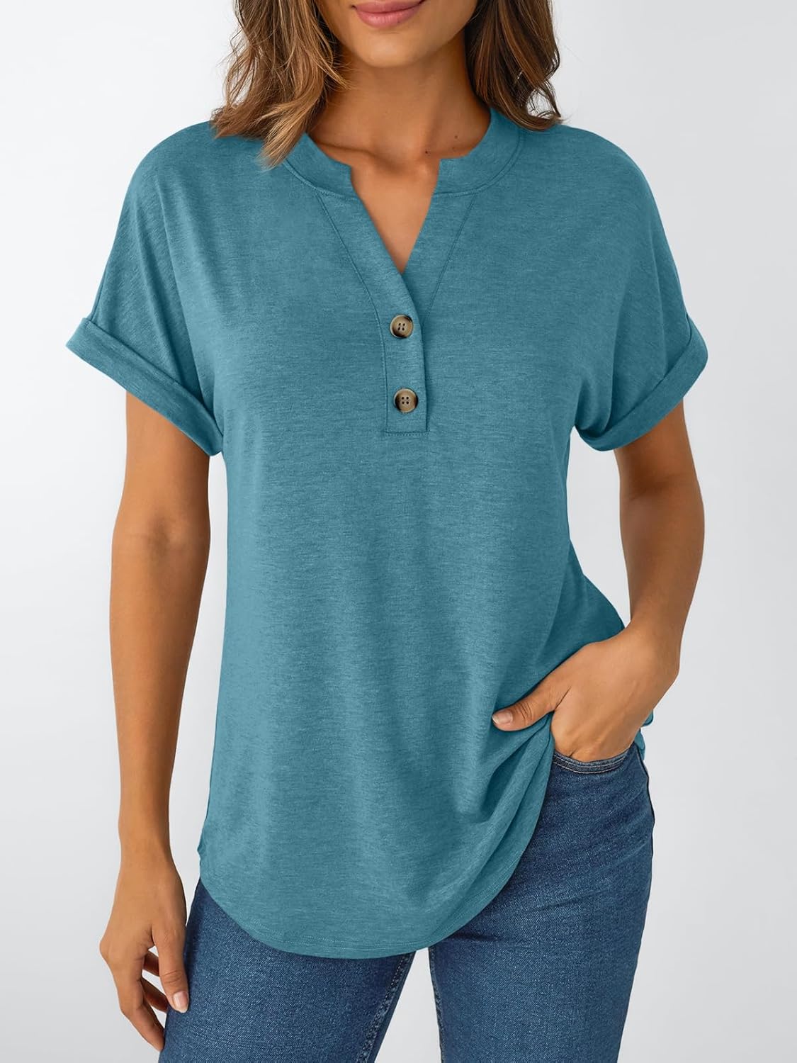 Women's Short Sleeve Shirts Henley Dressy Casual Summer Tops
