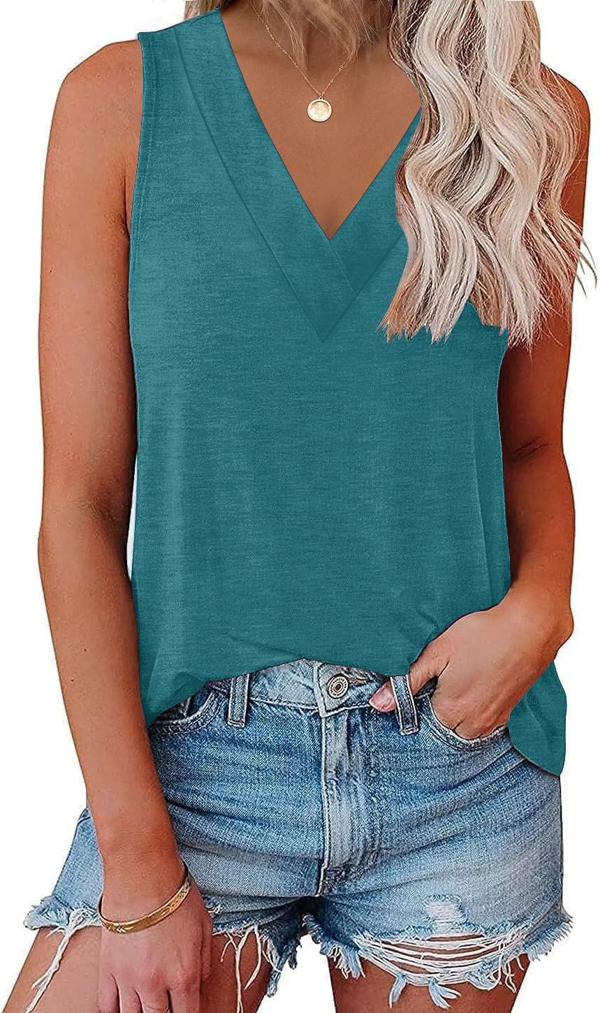 Womens V Neck Tank Tops Summer Sleeveless Tunic Casual Basic True Classic Tees