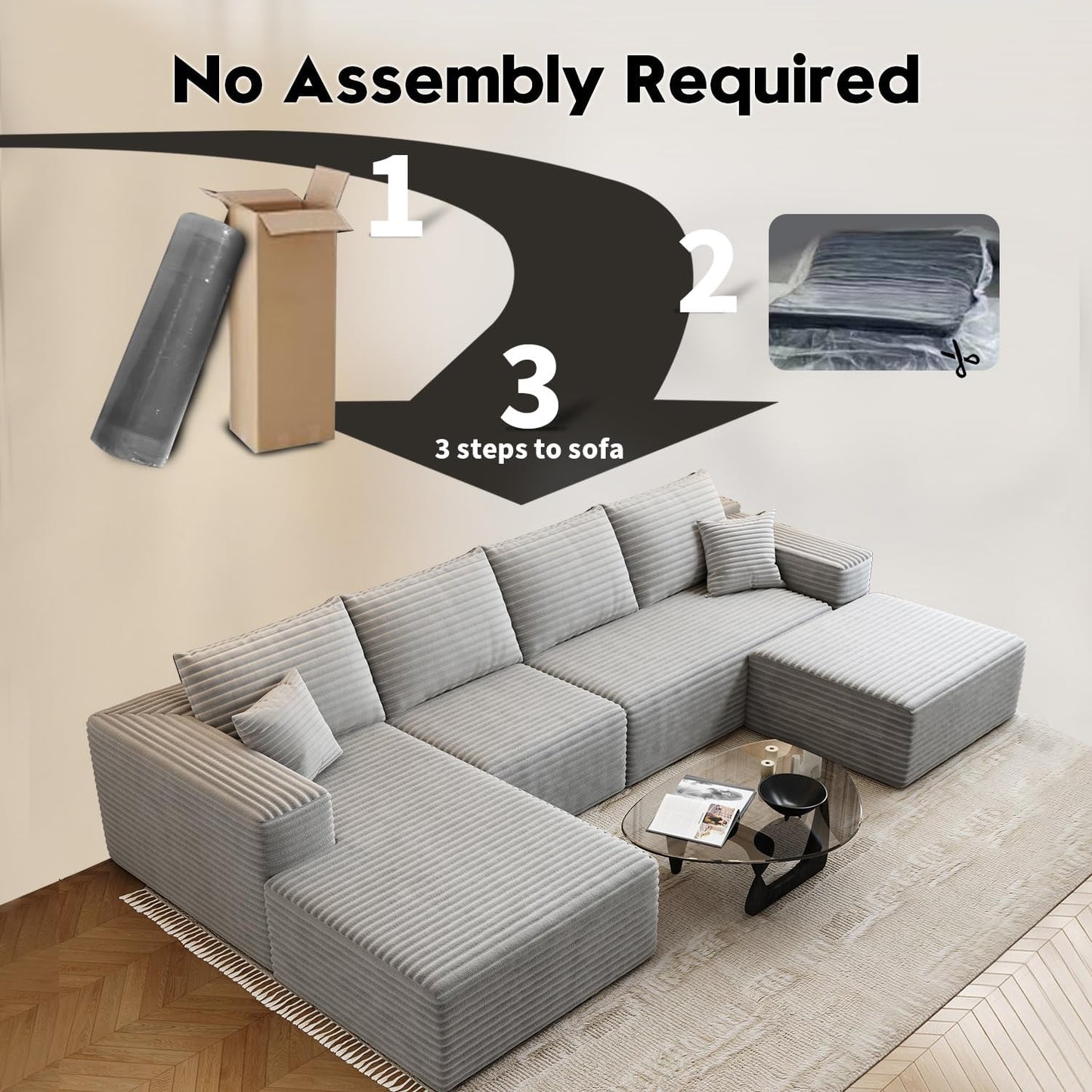 107.5" Cloud Modular Sectional Sofa with 1 Ottoman