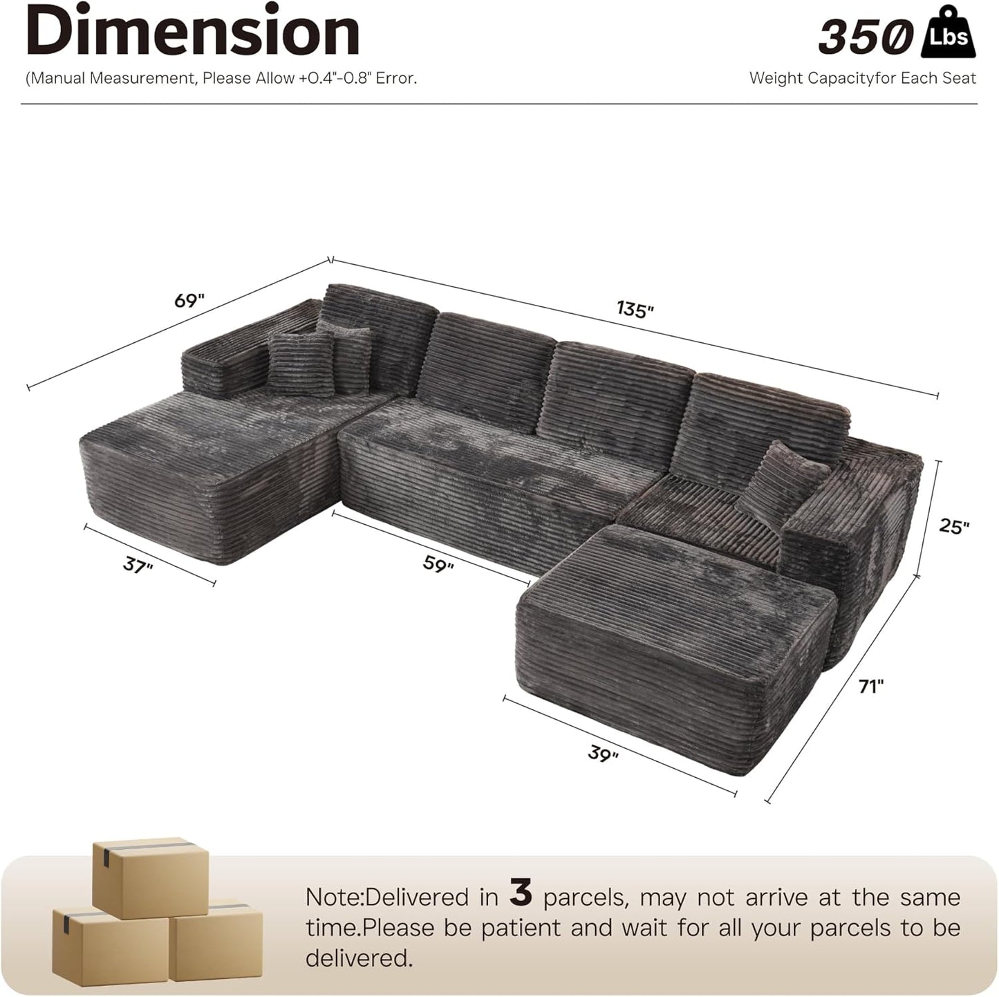 104" Cloud Sectional Couch with L-Shape Chaise