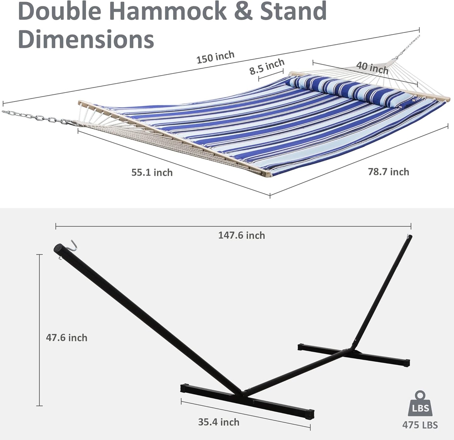 2 Person Hammock with Stand Heavy Duty Portable Dark Grey