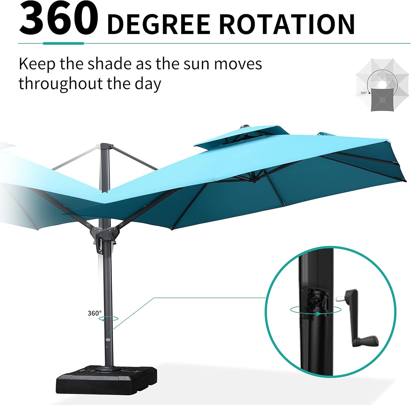 12ft Patio Umbrella with Base Large Outdoor Square Umbrella