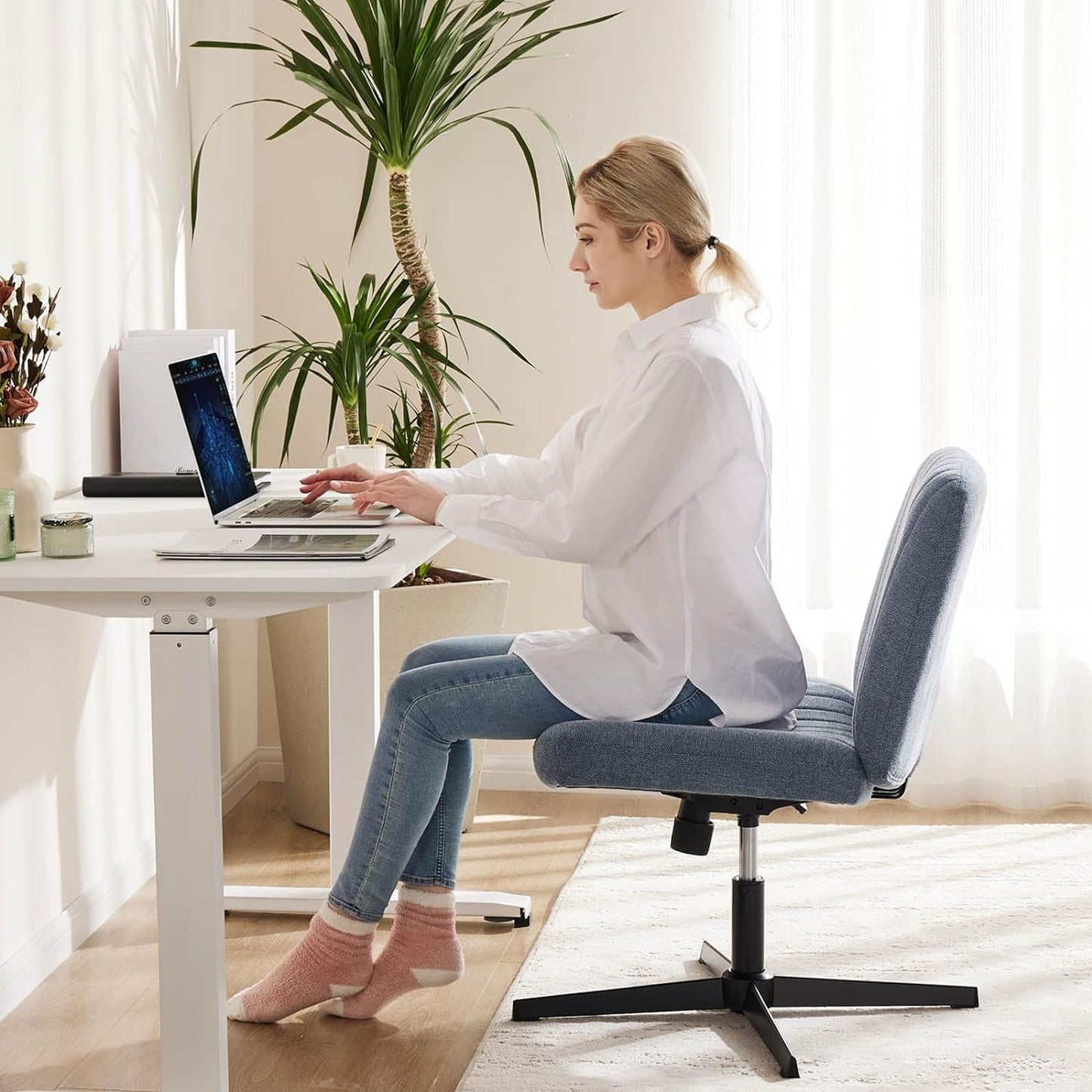 DUMOS Criss Cross Chair Legged Office Wide Comfy Desk Seat