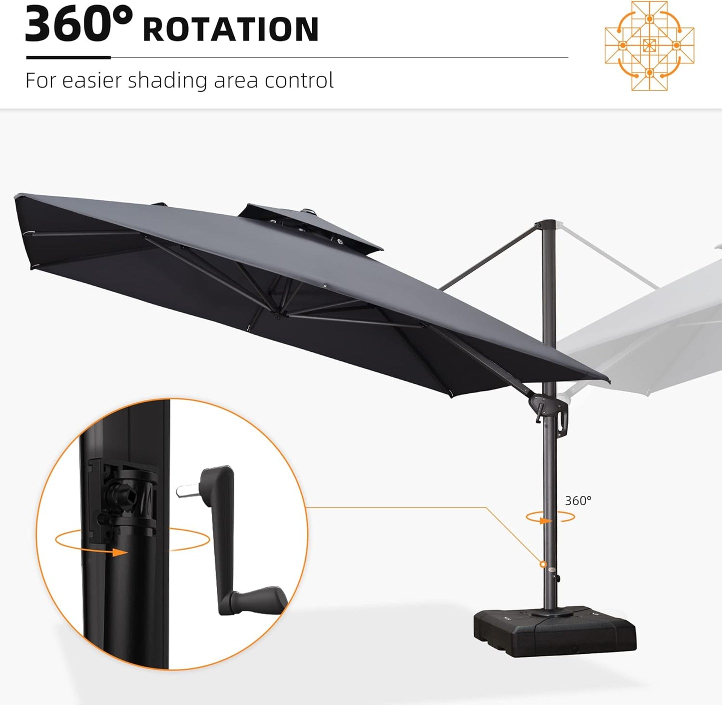 12ft Patio Umbrella with Base Large Outdoor Square Umbrella