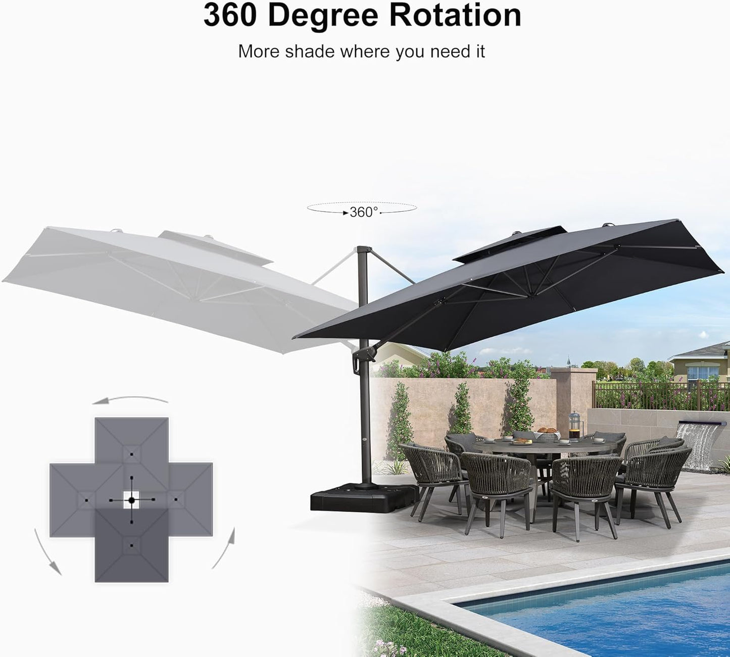 12ft Patio Umbrella with Base Large Outdoor Square Umbrella