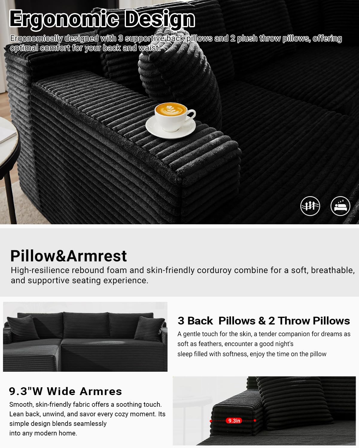 105 Inch Cloud Sectional Couch with Deep Seat