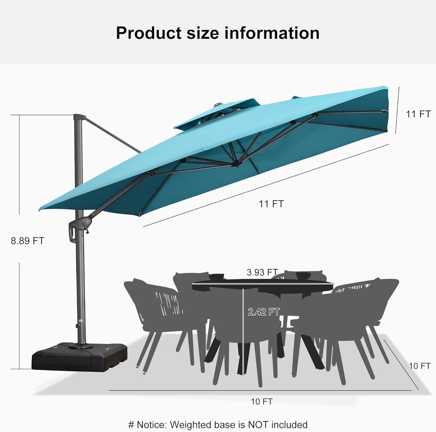 12ft Patio Umbrella with Base Large Outdoor Square Umbrella
