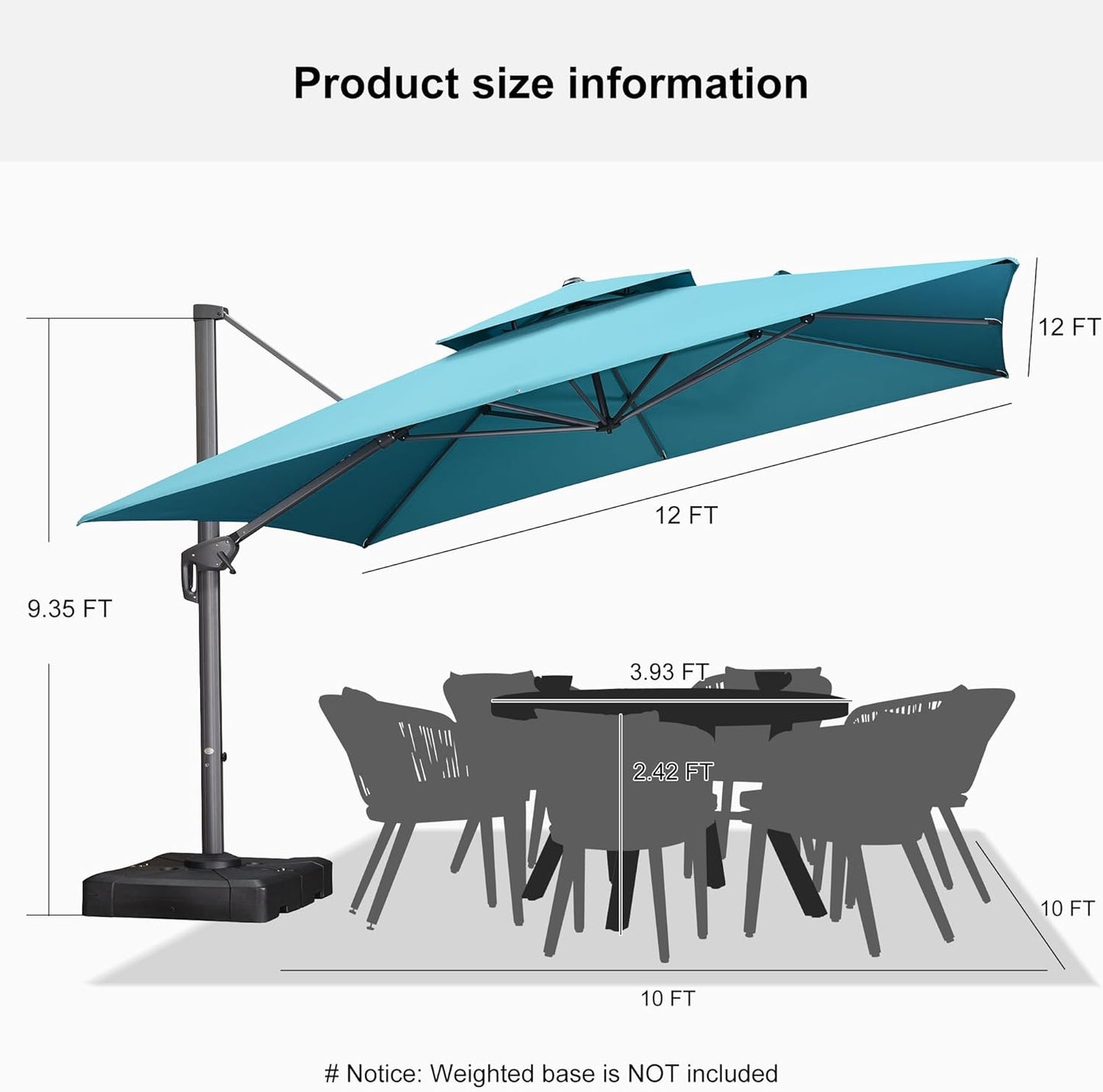 12ft Patio Umbrella with Base Large Outdoor Square Umbrella