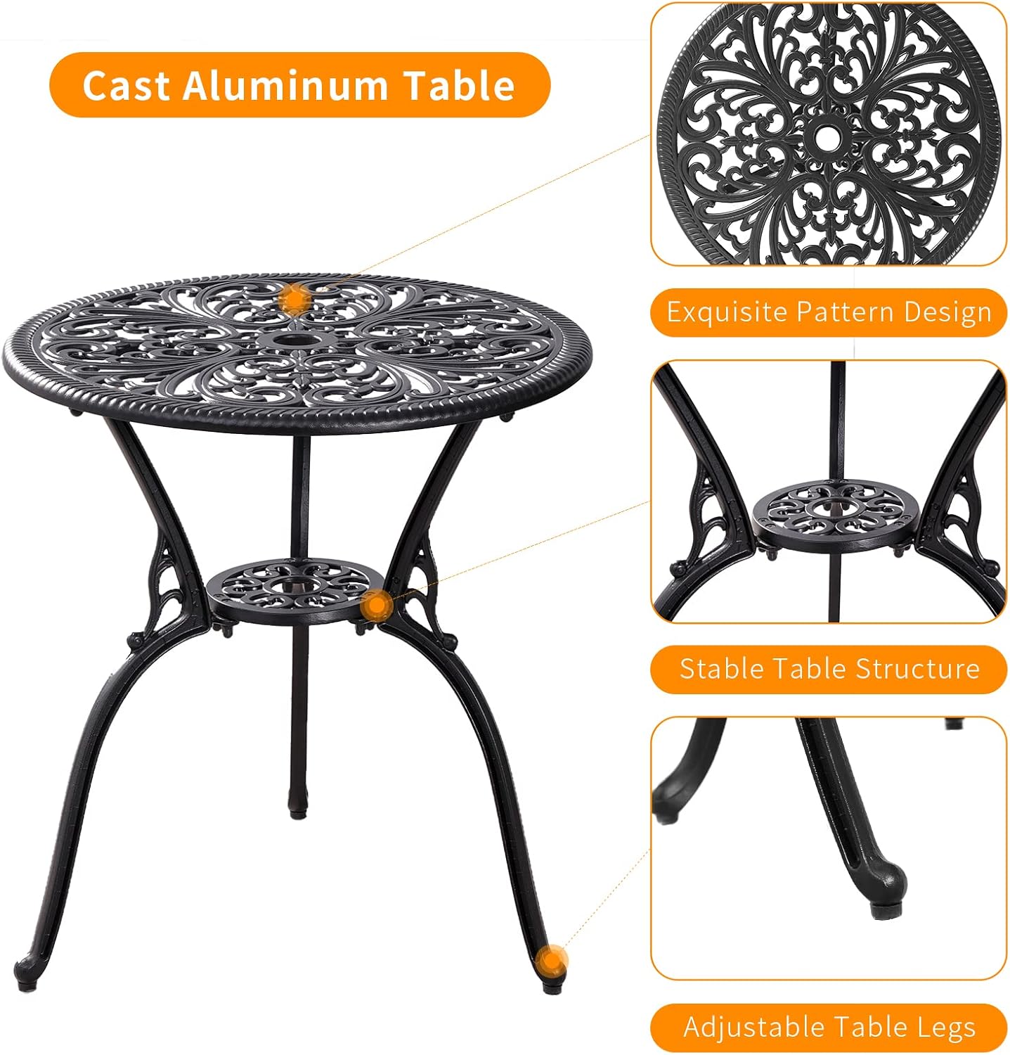 Patio Bistro Set 3 Piece Outdoor Cast Aluminum Outdoor Bistro Table