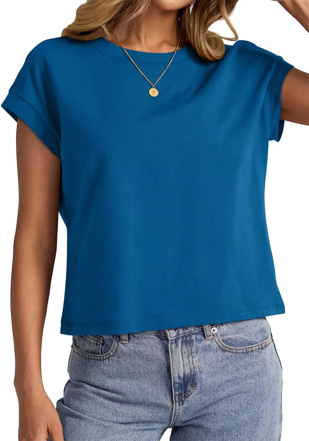 Womens Cap Sleeve Crop Tops Cotton T Shirts
