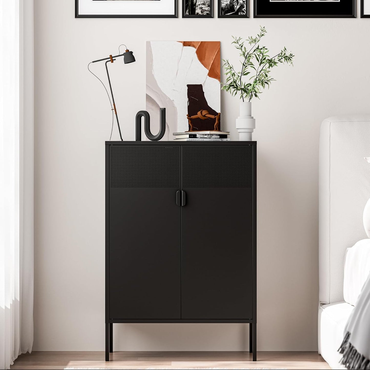 2 Door Storage Sideboard Metal Storage Cabinet with 2 Adjustable Shelf