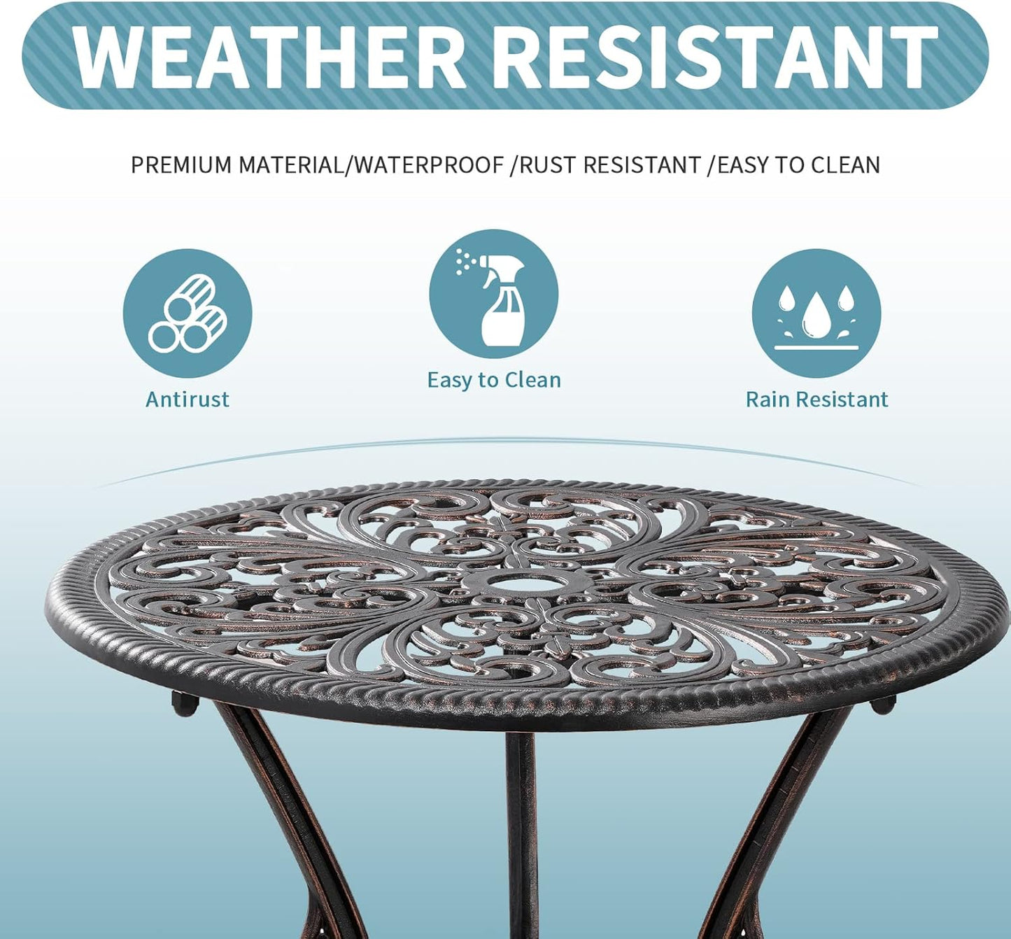 Patio Bistro Set 3 Piece Outdoor Cast Aluminum Outdoor Bistro Table
