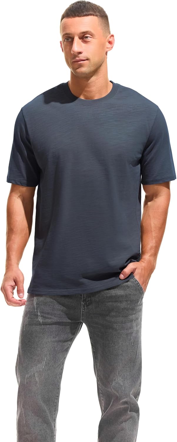 Cotton Loose Fit Thick T-Shirt Heavy Weight Crewneck Tees for Men
