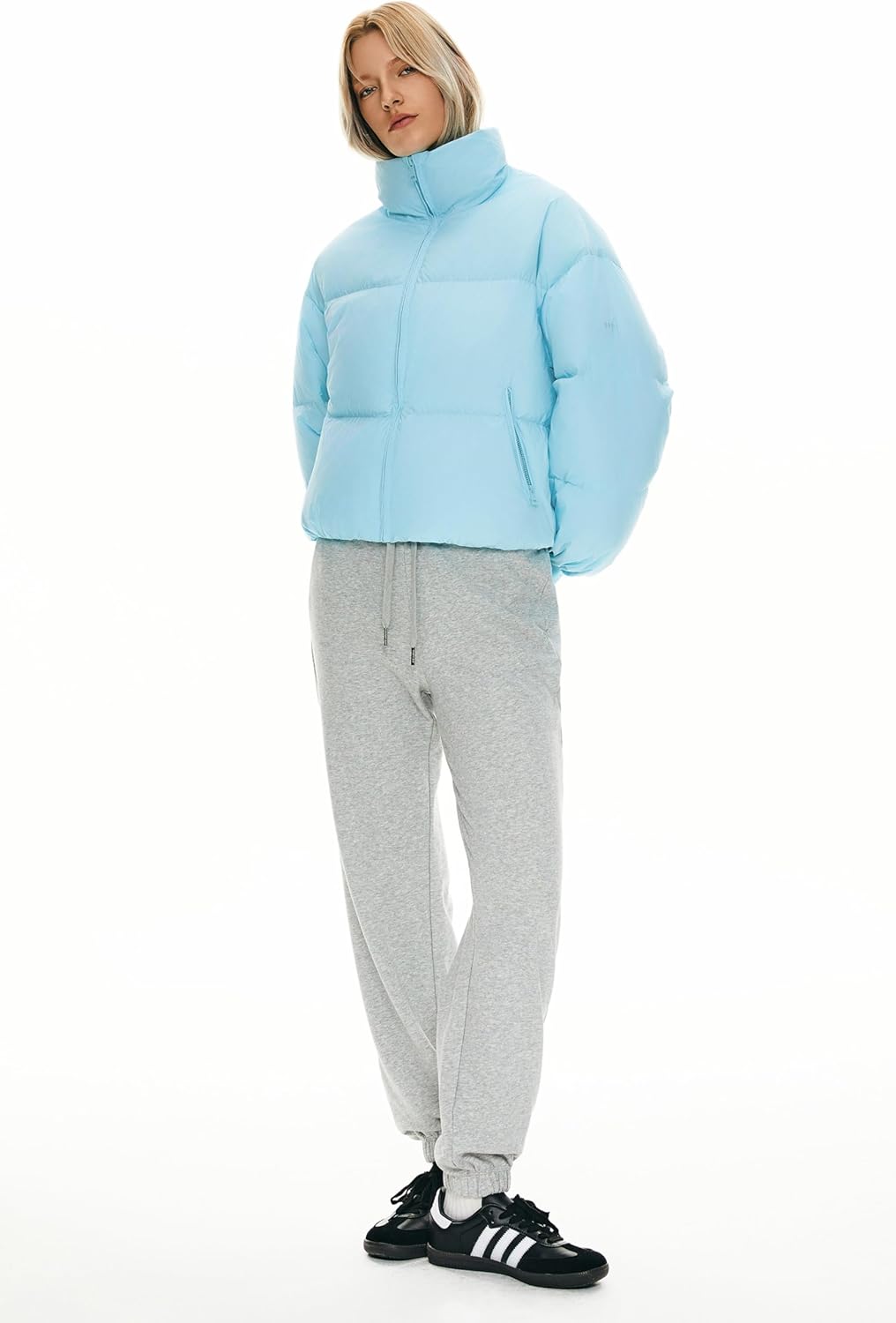 Womens Winter Oversized Cropped Puffer Jacket Zip Up Short Down Coat