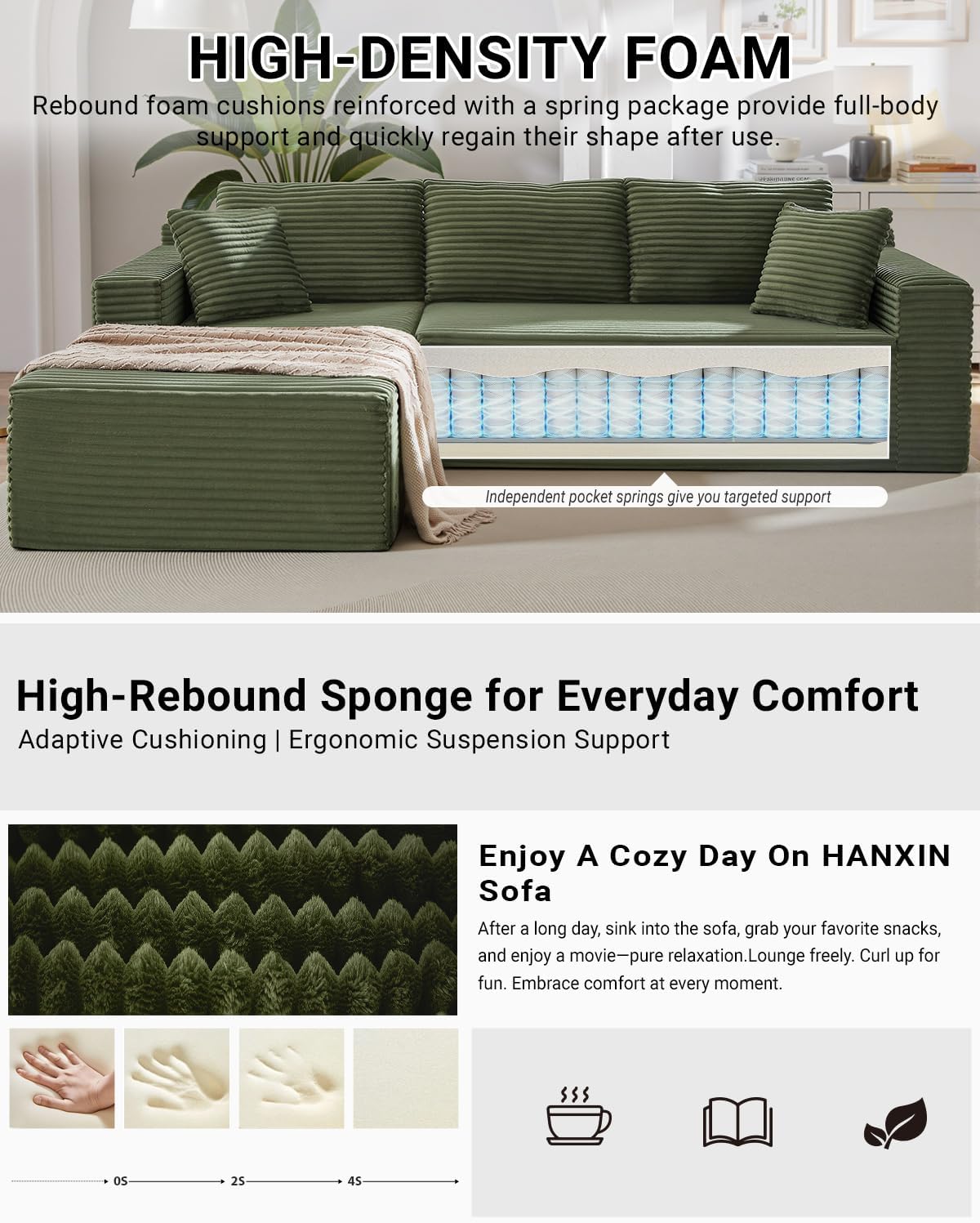 105 Inch Cloud Sectional Couch with Deep Seat