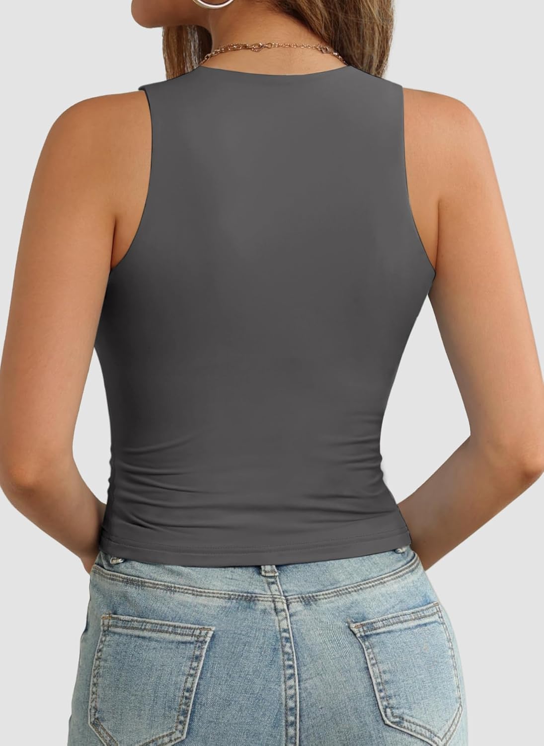 Womens Double Lined Crop Tank Tops Casual Basic Shirts Sleeveless Tops