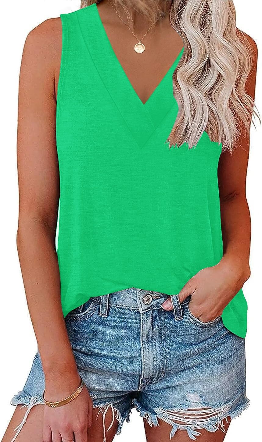 Womens V Neck Tank Tops Summer Sleeveless Tunic Casual Basic True Classic Tees