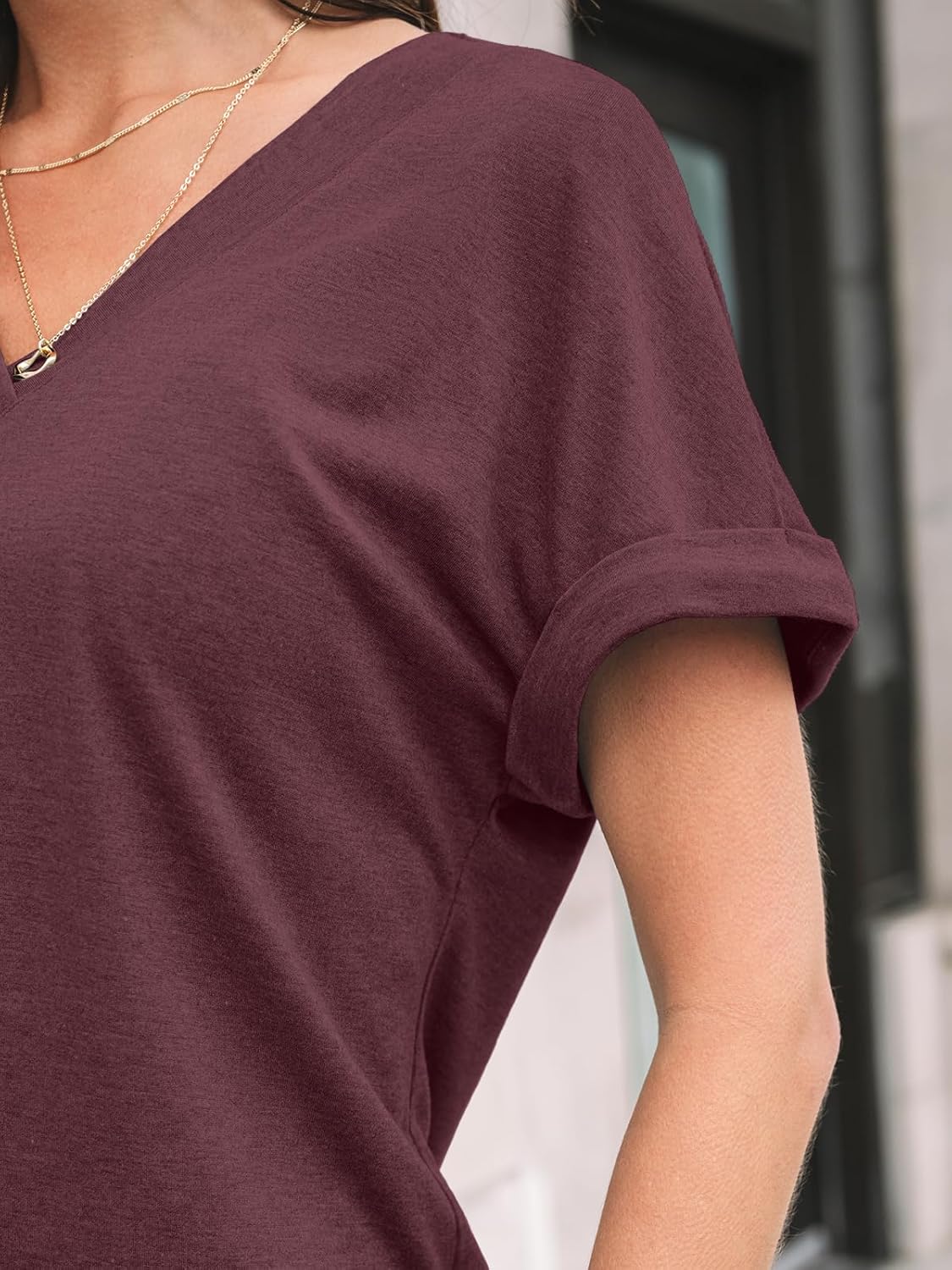 Womens Tops Short Sleeve T Shirt Summer V Neck Casual Top
