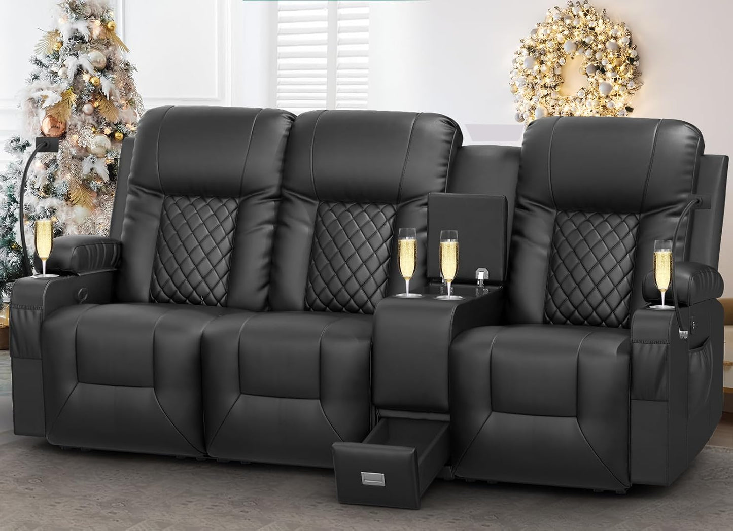 YONISEE 3 Seat Recliner Sofa, Large Reclining Sofa with Storage Console, Manual Reclining Chair with USB Ports, 2 Cell Phone Holder, 3 Seater Loveseat Recliner Couch for Living Room