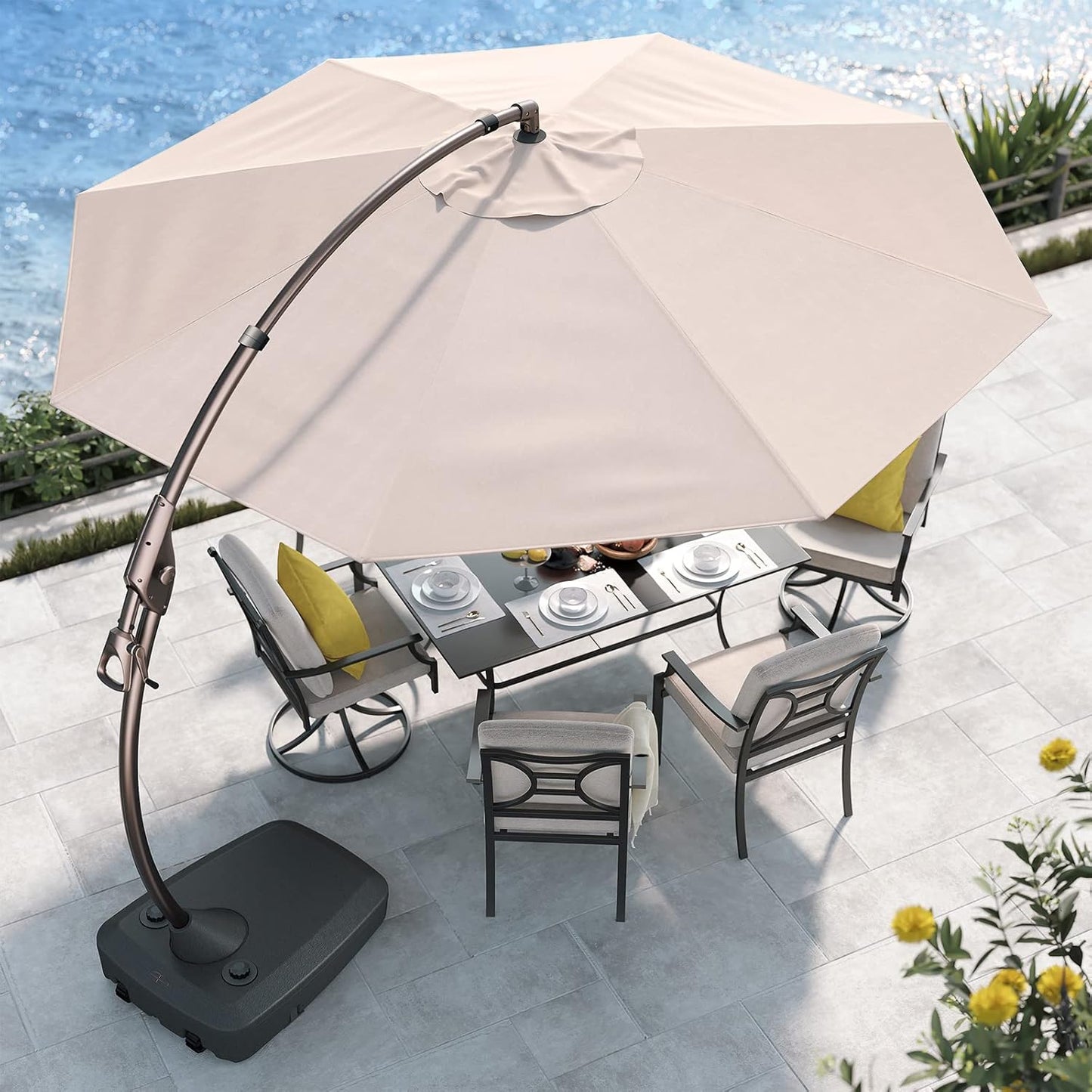 12FT Outdoor Offset Cantilever Umbrella with Base Champagne