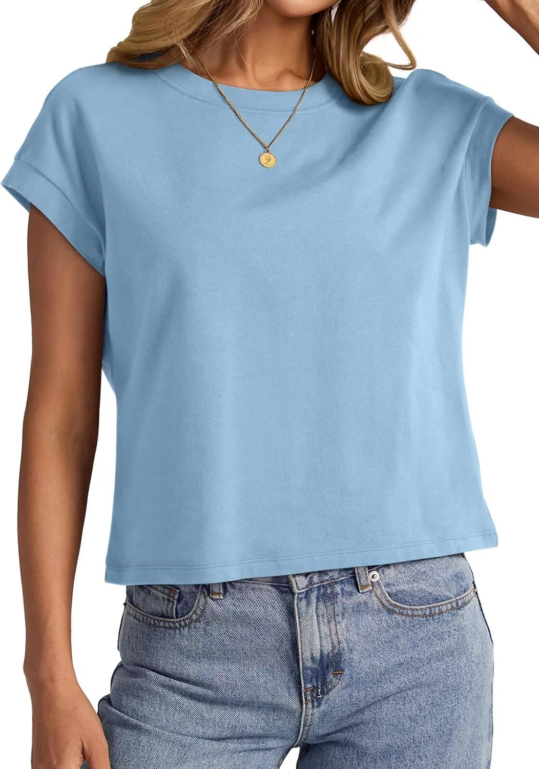 Womens Cap Sleeve Crop Tops Cotton T Shirts